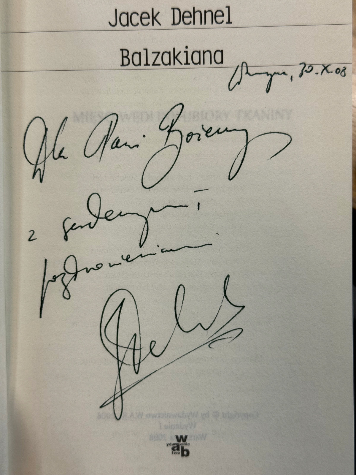 Balzakiana Jacek Dehnel [dedykacja odautorska]