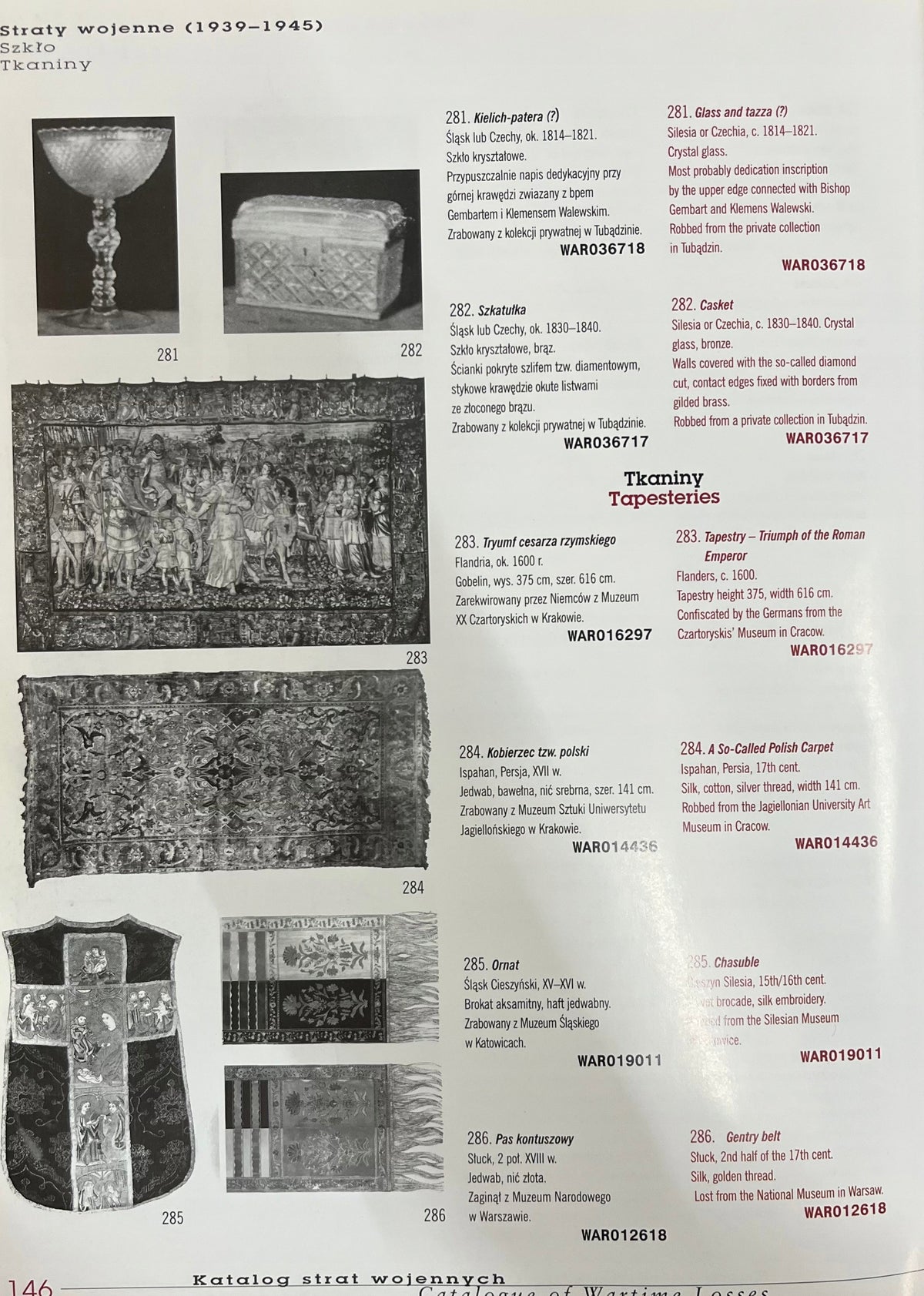 Wydanie specjalne cenne bezcenne/utracone Katlaog utraconych dzieł sztuki