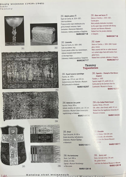 Wydanie specjalne cenne bezcenne/utracone Katlaog utraconych dzieł sztuki