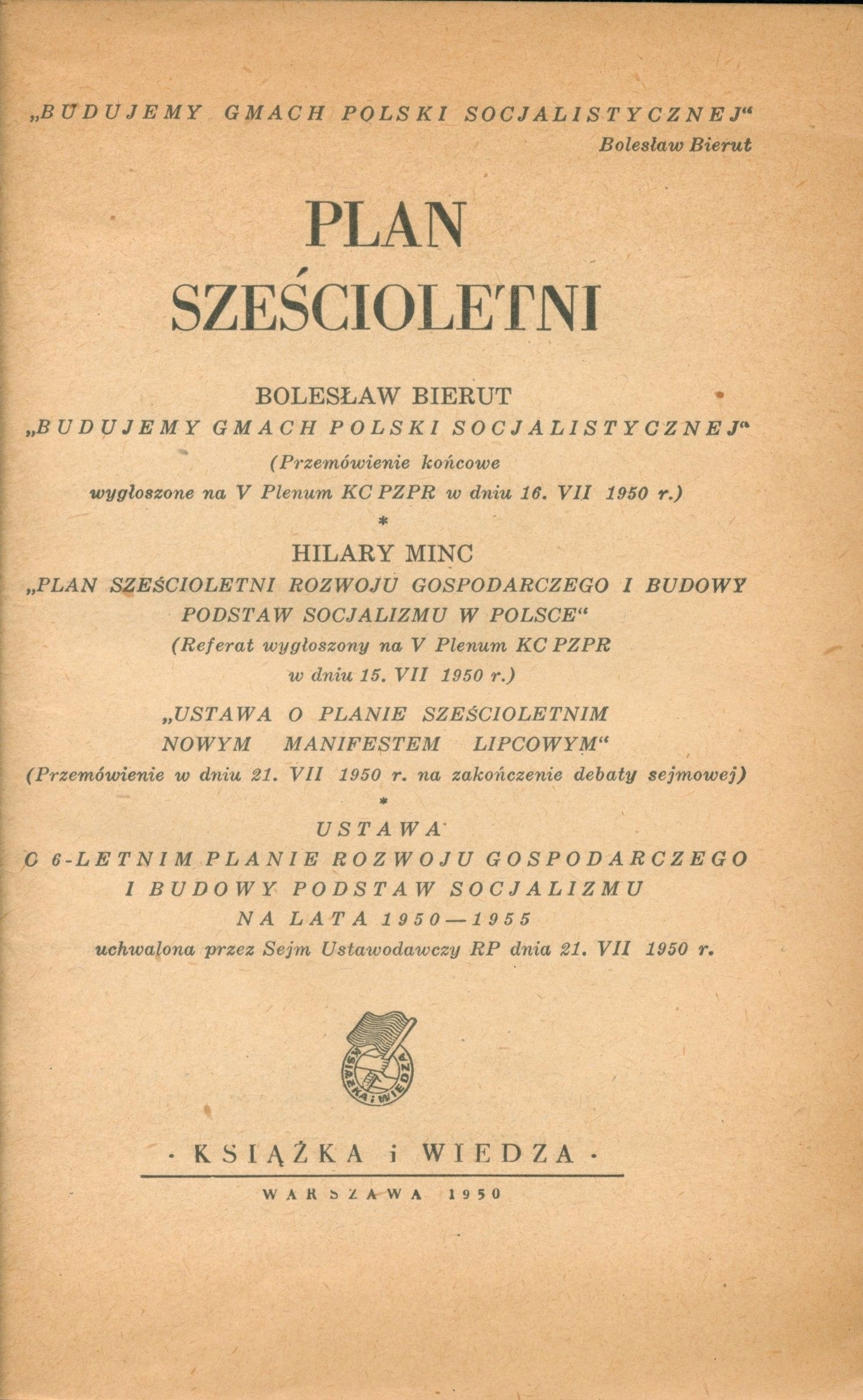 Bolesław Bierut, Hilary Minc, Plan sześcioletni. Przemówienia [1950]