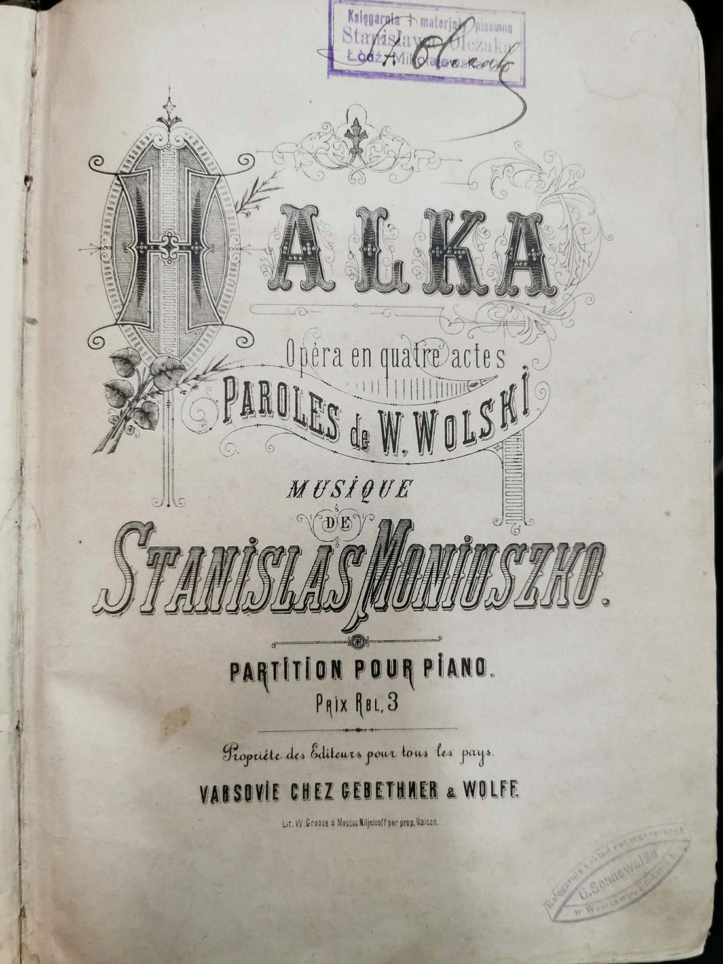 Halka: Opera em quatre actes,Musique de Stanislas Moniuszko [Warszawa 1902]