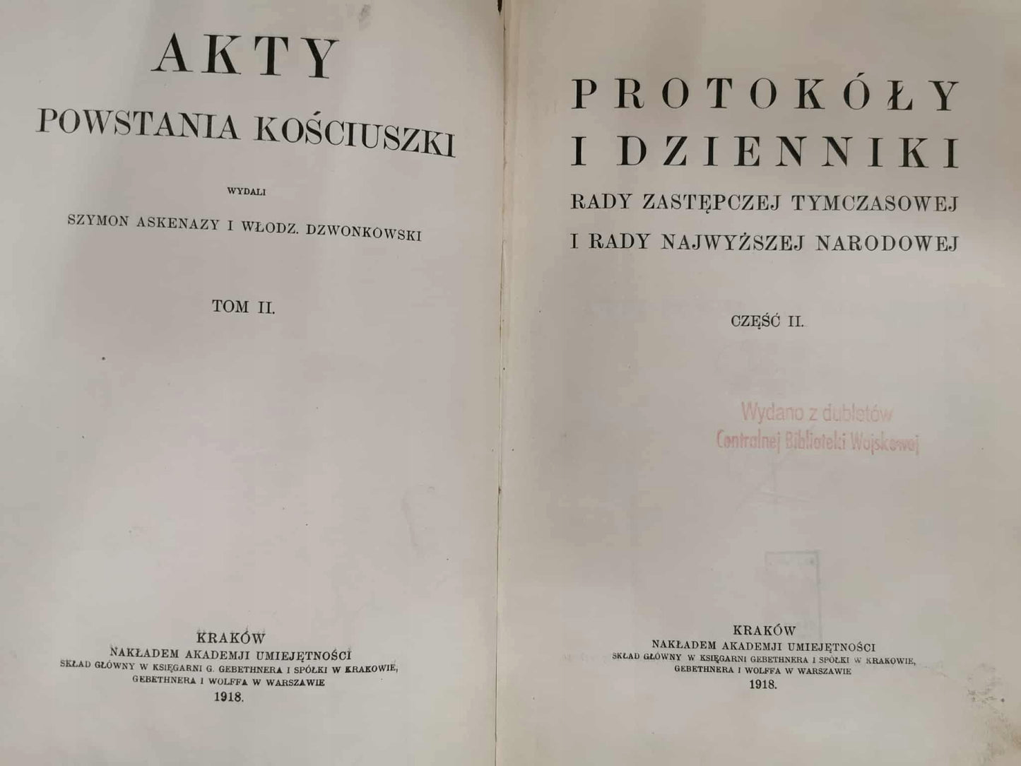 Akty Powstania Kościuszki t. I-II [Warszawa 1918]
