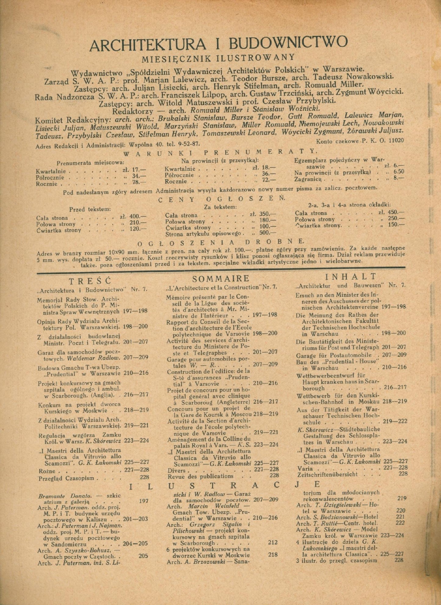 Architektura i Budownictwo: miesięcznik ilustrowany, nr 7 [Warszawa 1933]
