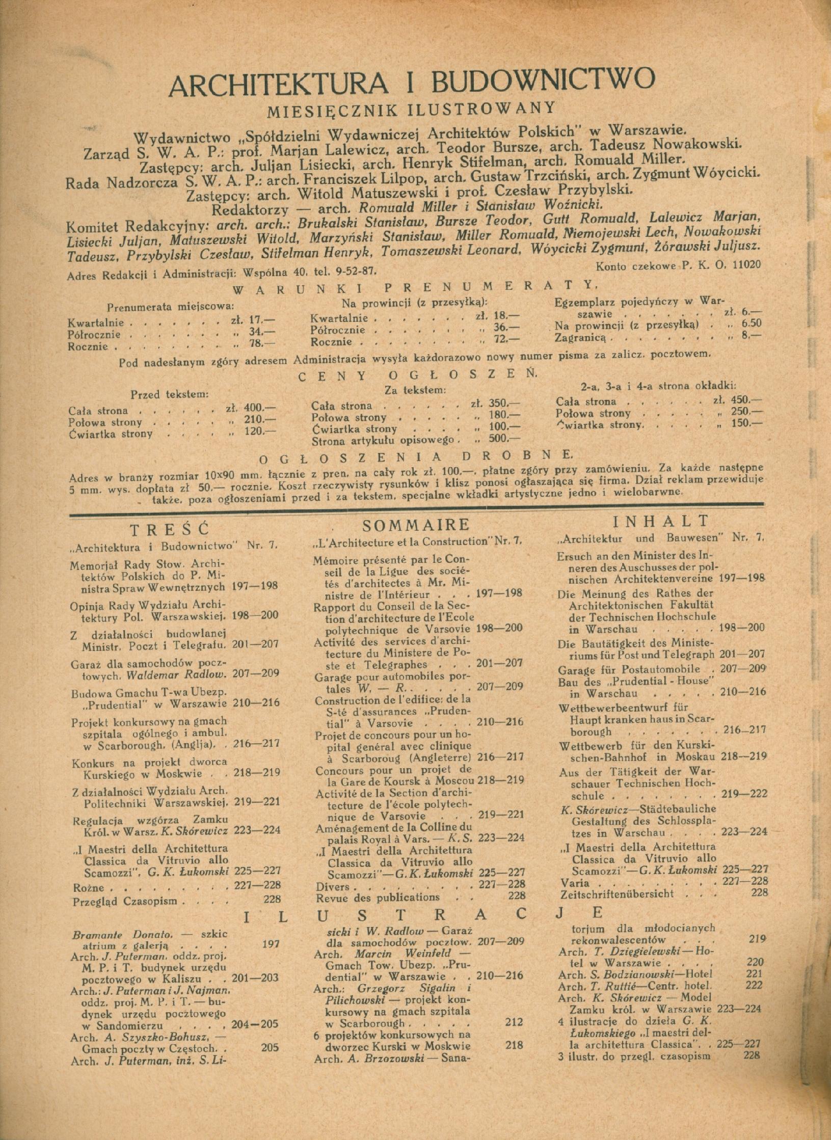 Architektura i Budownictwo: miesięcznik ilustrowany, nr 7 [Warszawa 1933]