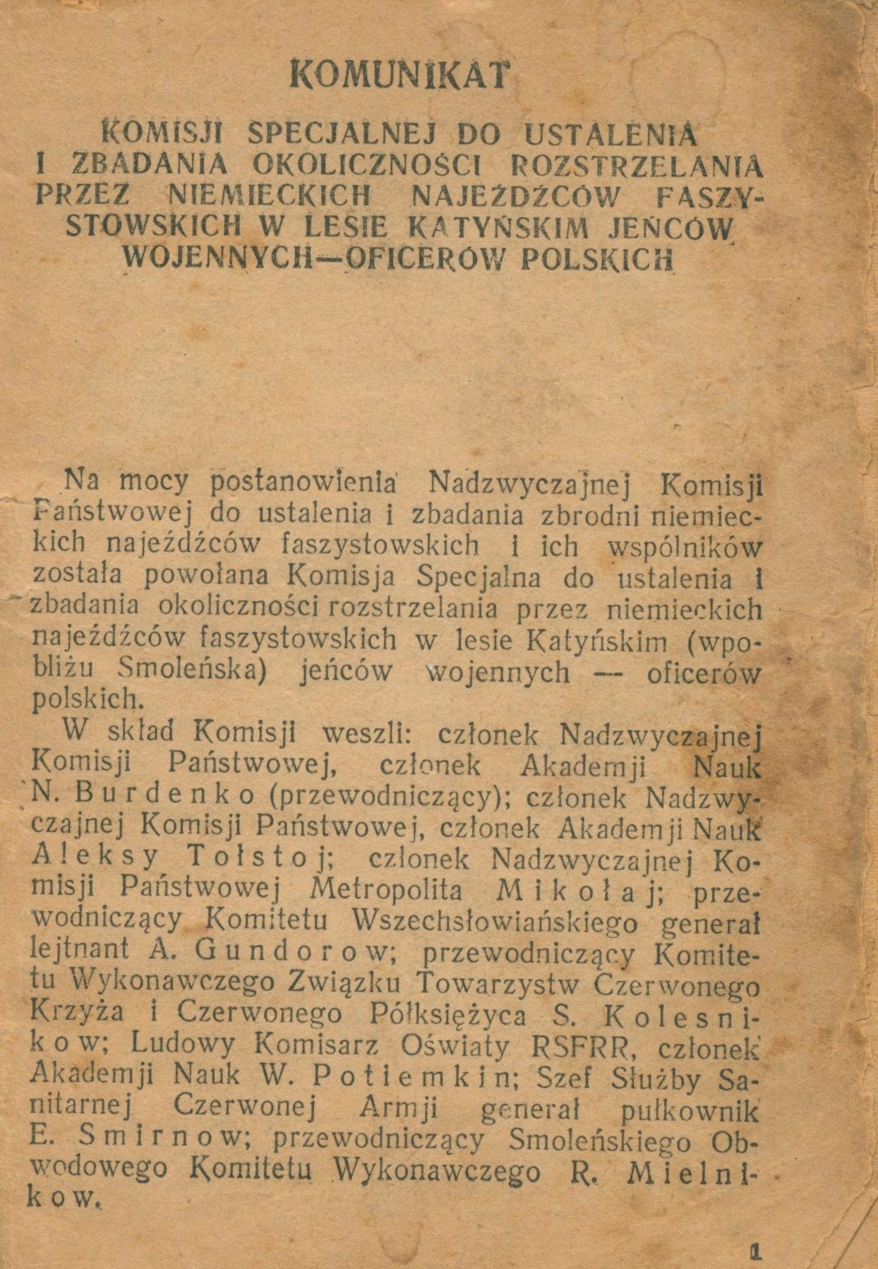 Komunikat Komisji Specjalnej do ustalenia i zbadania [Smoleńsk 24.01.1944]