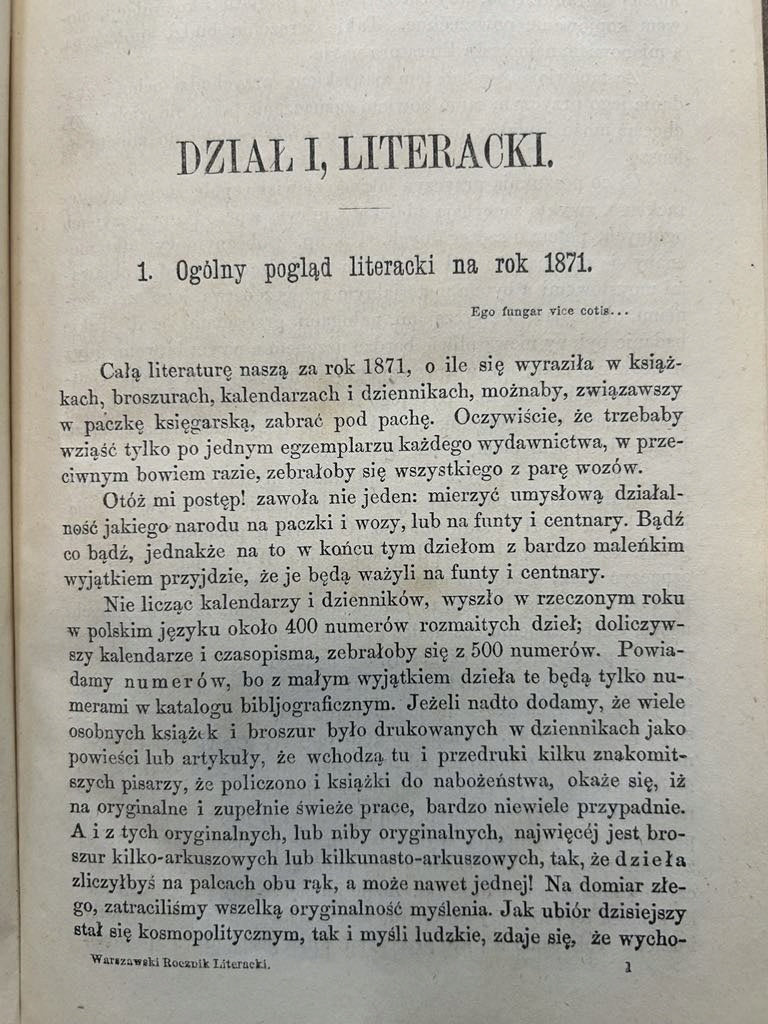 Warszawski Rocznik Literacki. Rok pierwszy 1871 - red. Stanisław Czarnowski