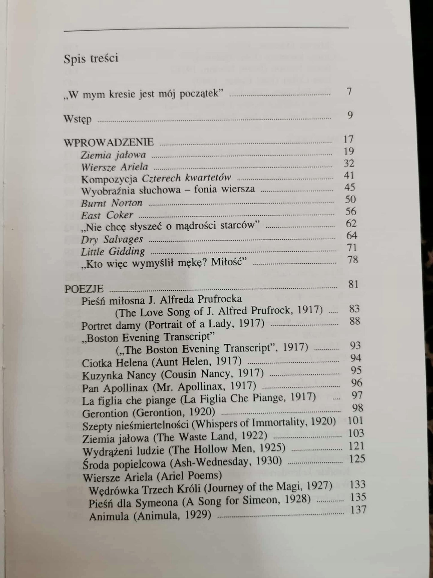 Szepty nieśmiertelności, T. S. Eliot