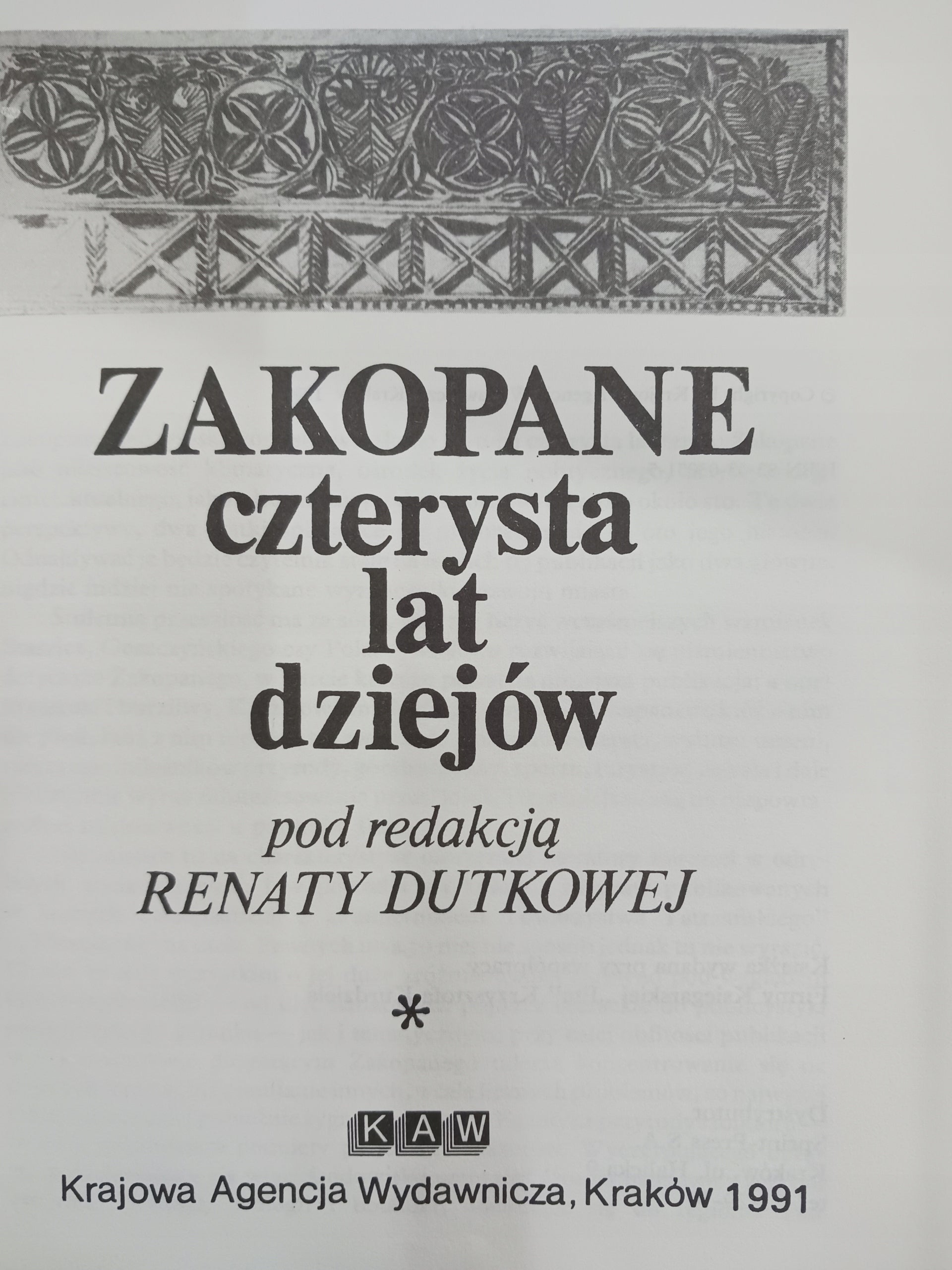 Zakopane czterysta lat dziejów tom I red. Renata Dutkowa