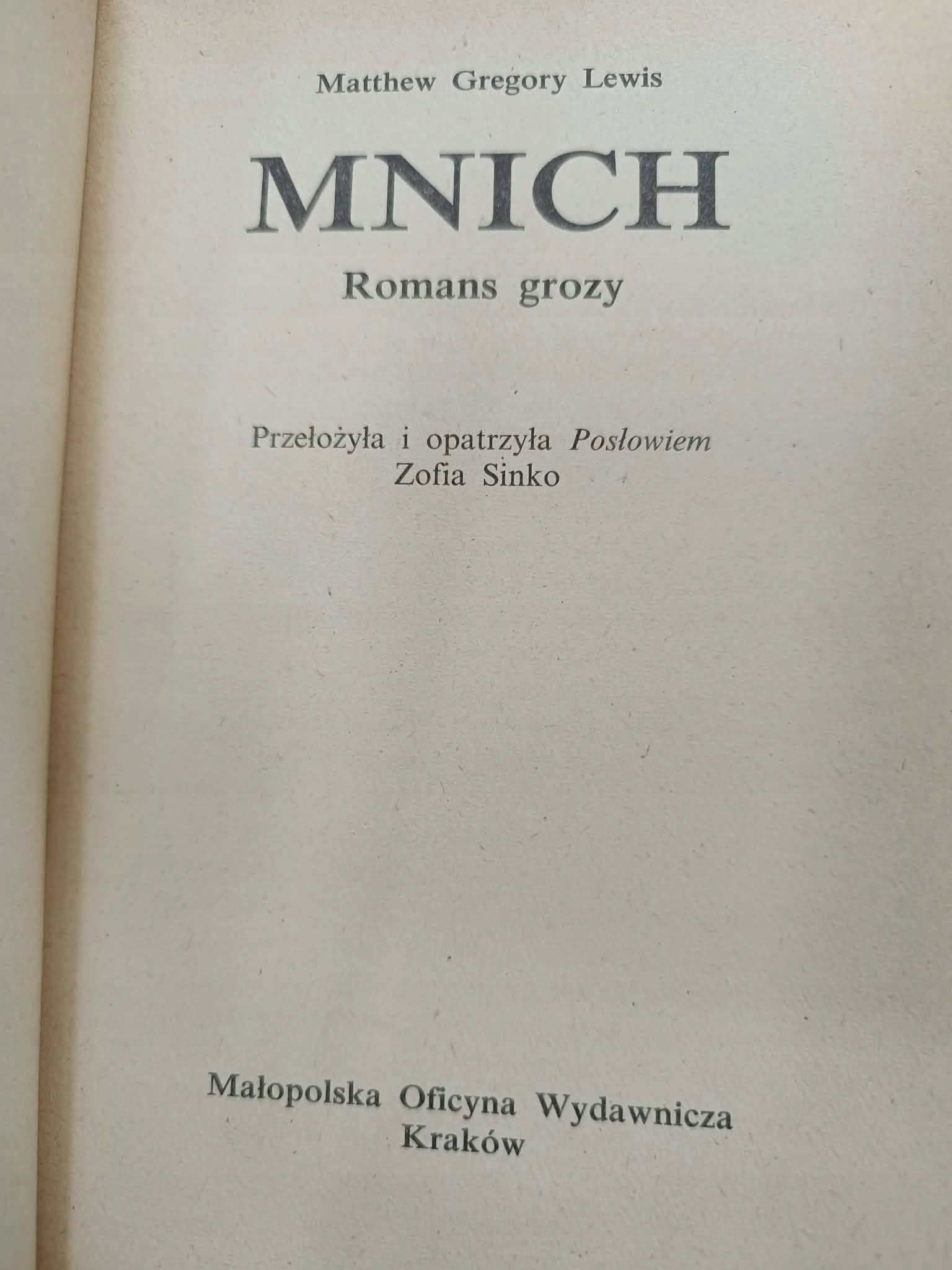 Mnich, Romans Grozy, M. G. Lewis