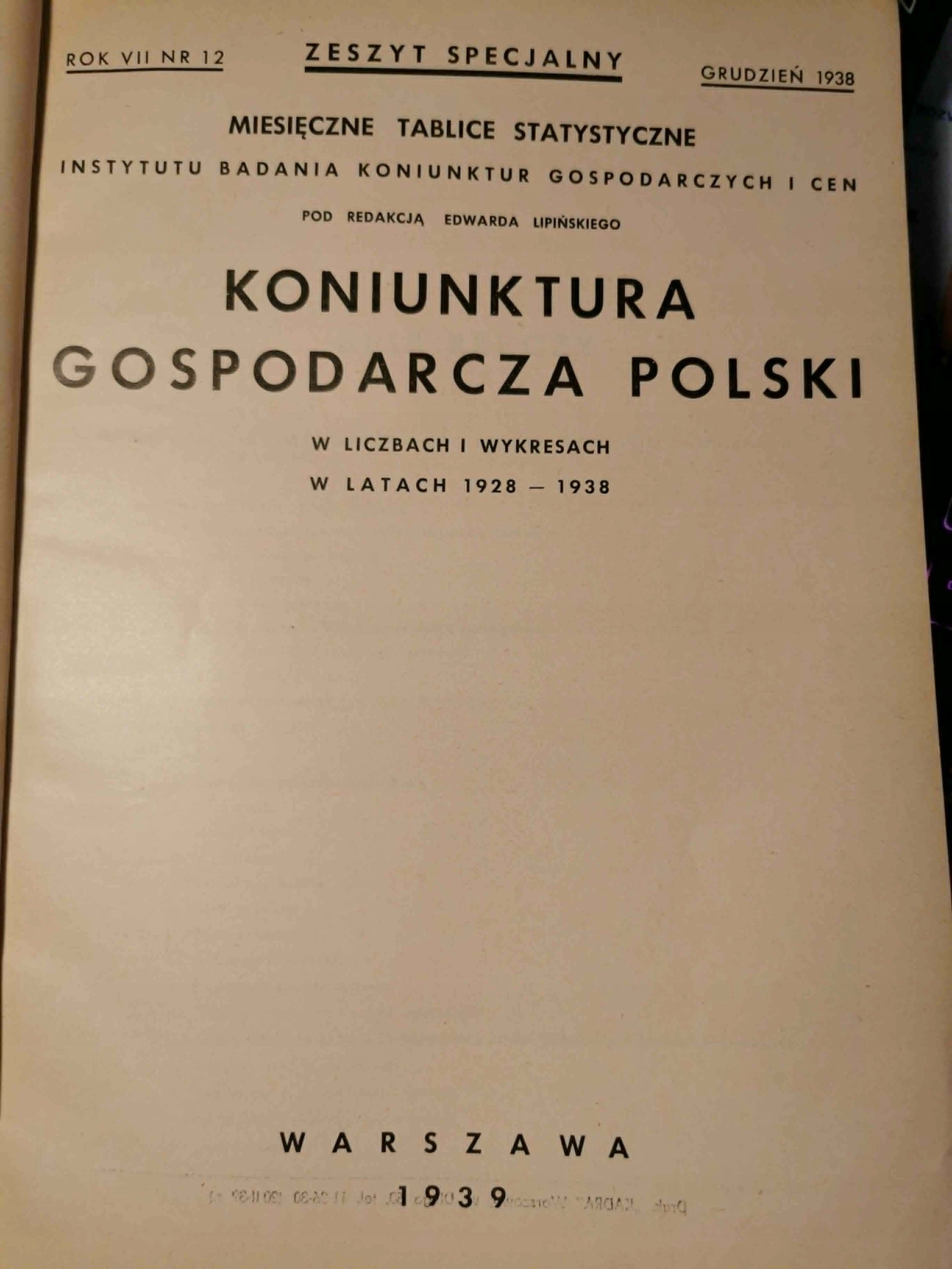 Koniunktura gospodarcza Polski, E. Lipiński [Warszawa 1939]