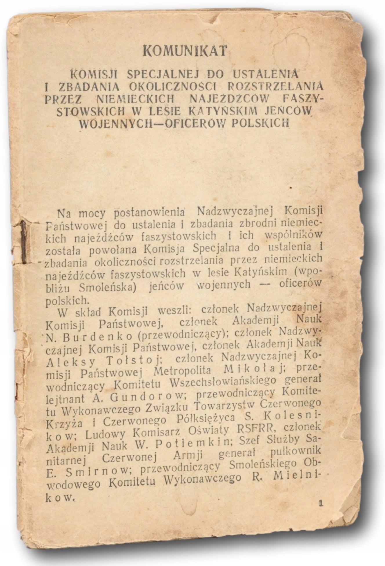 Komunikat Komisji Specjalnej do ustalenia i zbadania [Smoleńsk 24.01.1944]