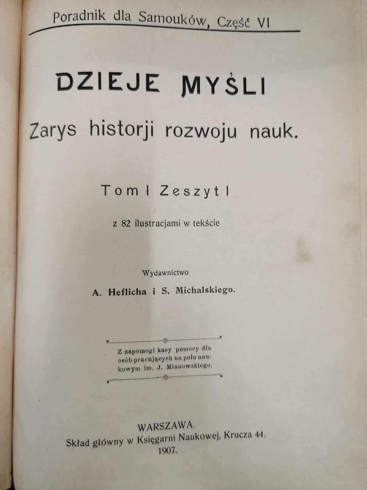Dzieje myśli. Zarys historji rozwoju nauk. Tom I Zeszyt I [Warszawa 1907]