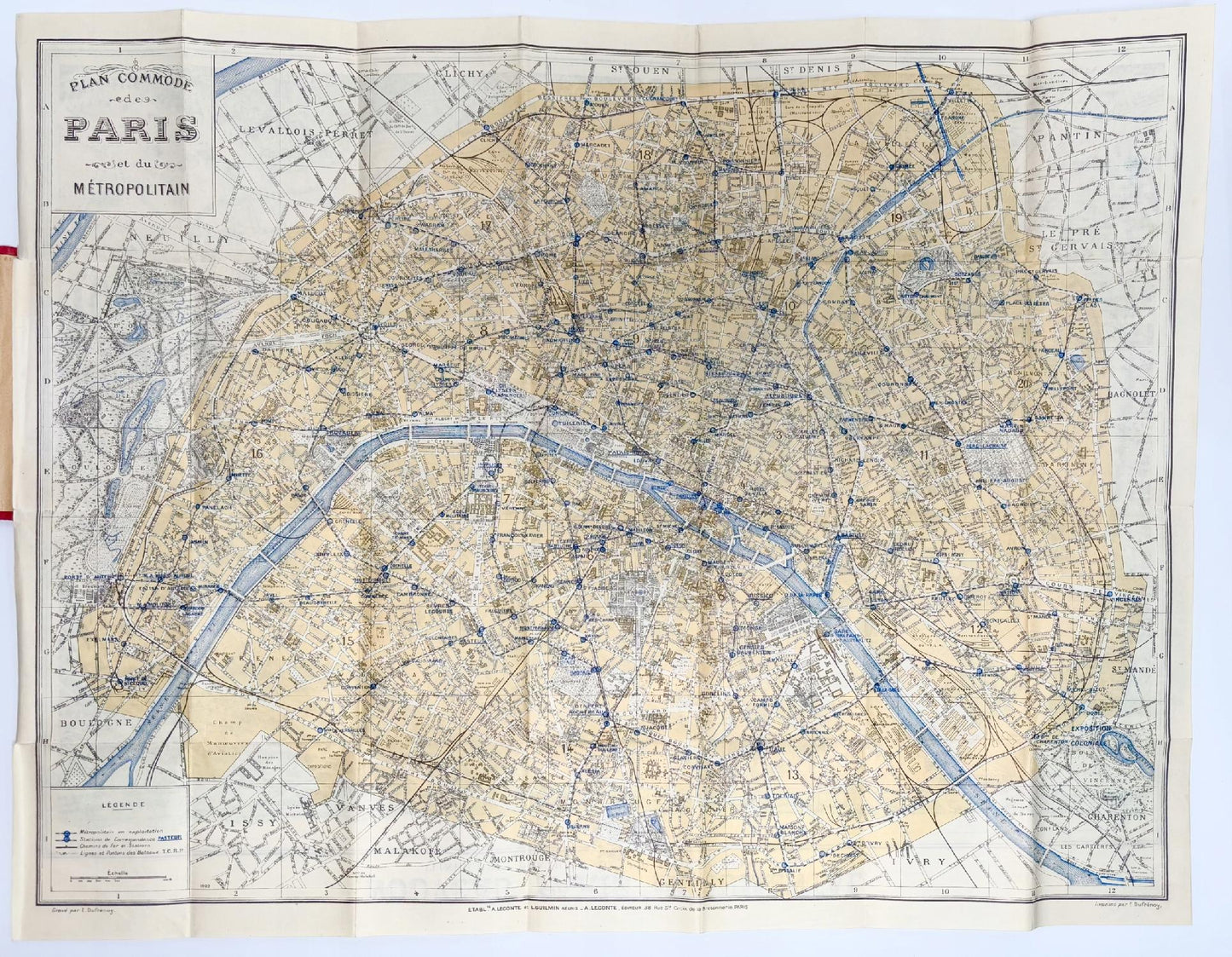 Plan Commode de Paris Rues et Monuments Metropolitain Autobus [Paryż 1933]