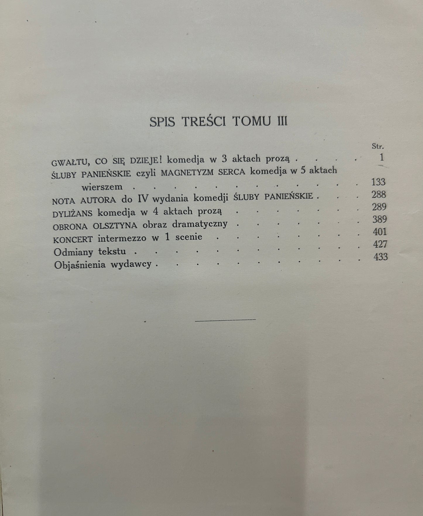 Komedje Tom III - Aleksander Fredro [wydanie przedwojenne]