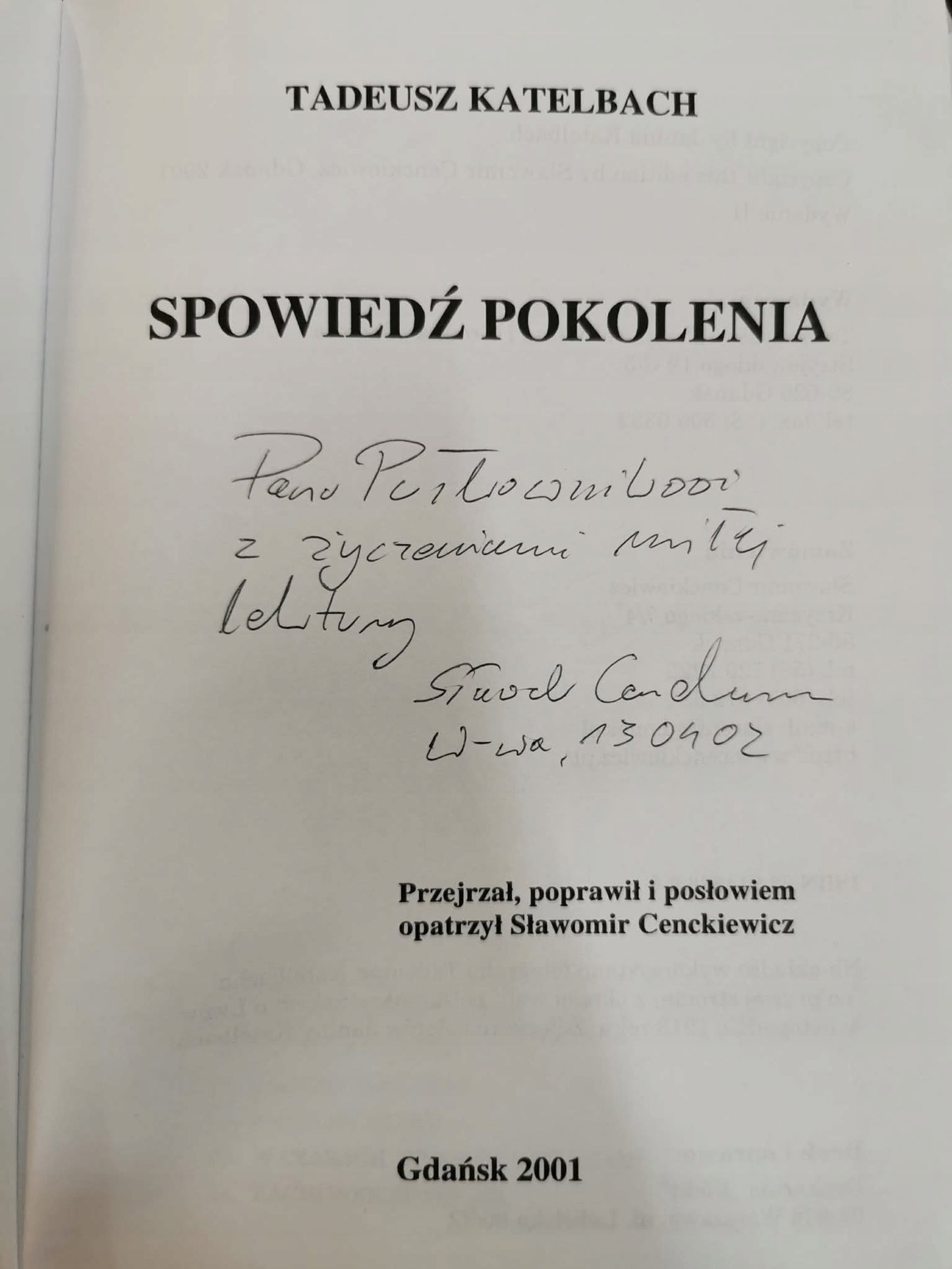 SPOWIEDŹ POKOLENIA, Tadeusz Katelbach