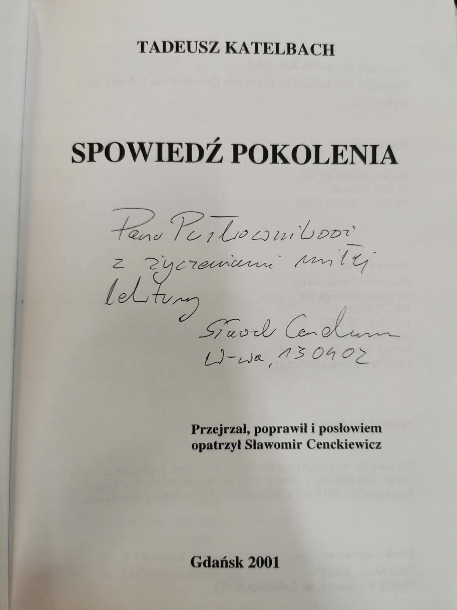 SPOWIEDŹ POKOLENIA, Tadeusz Katelbach