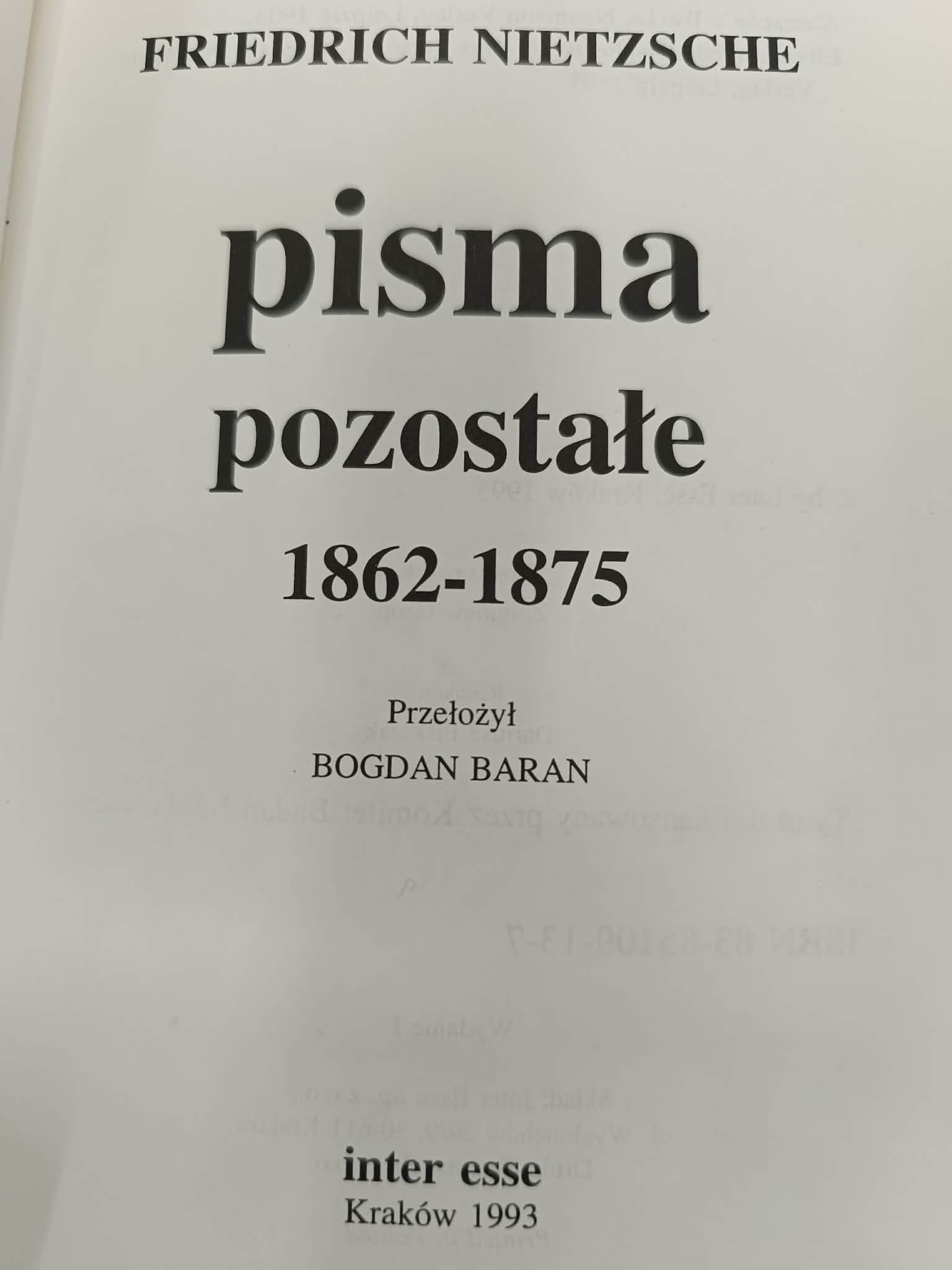 FRIEDRICH NIETZSCHE, PISMA POZOSTAŁE 1862 1875
