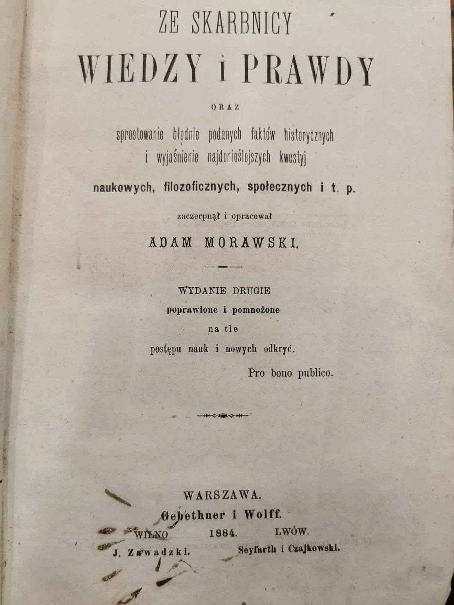 Ze skarbnicy wiedzy i prawdy, Adam Morawski [Warszawa 1884]