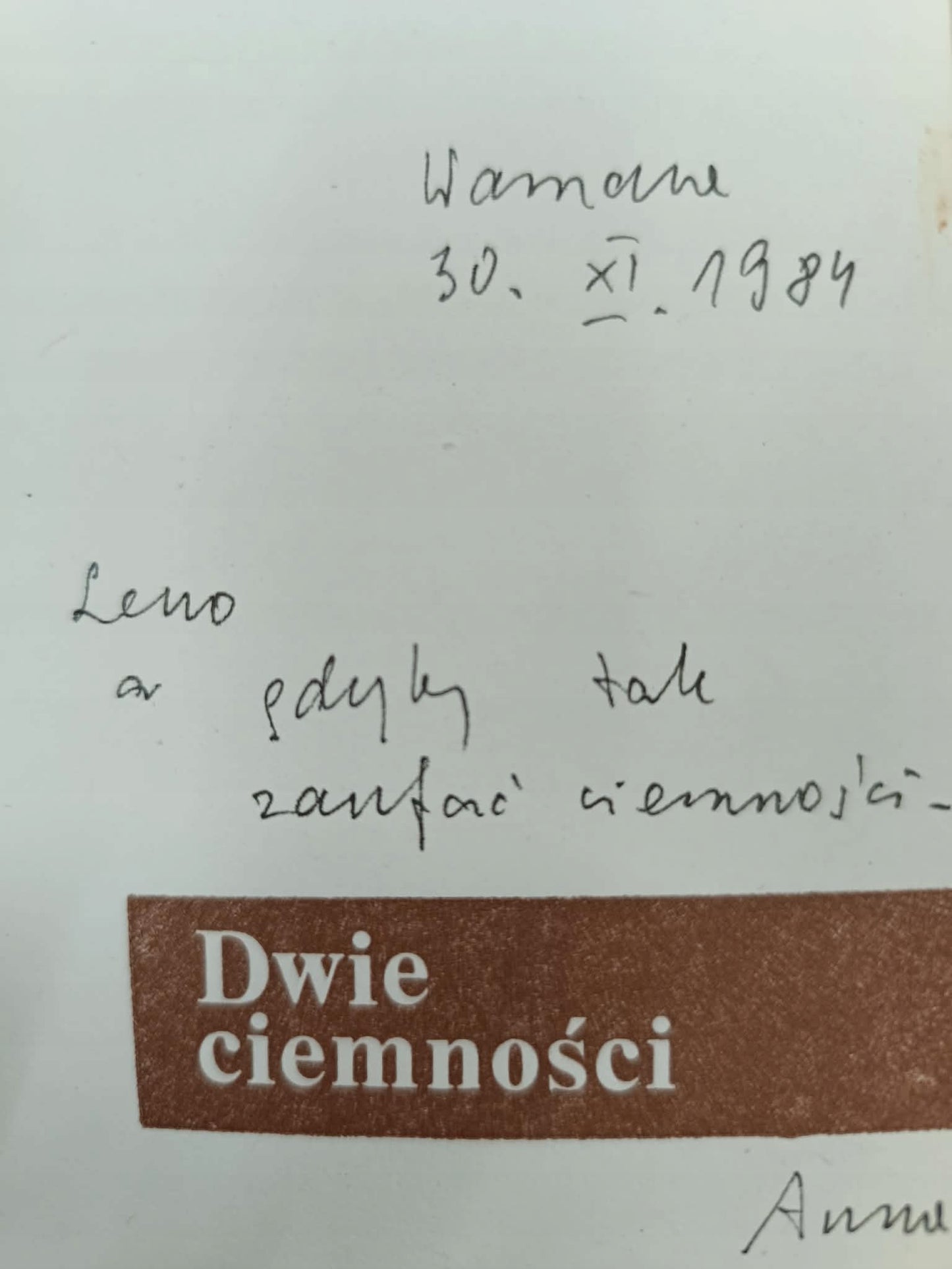 Dwie ciemności, Anna Kamieńska [dedykacja autorki]