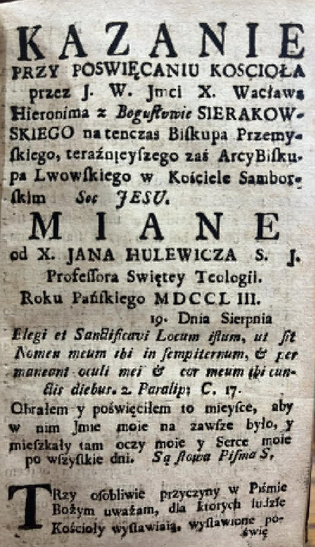 Dwa Kazania Księdza Jana Hulewicza [1760r.]