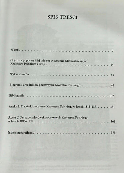 Urzędnicy pocztowi w Królestwie Polskim 1815-1871 Suma Tomasz [NAKŁAD 500]