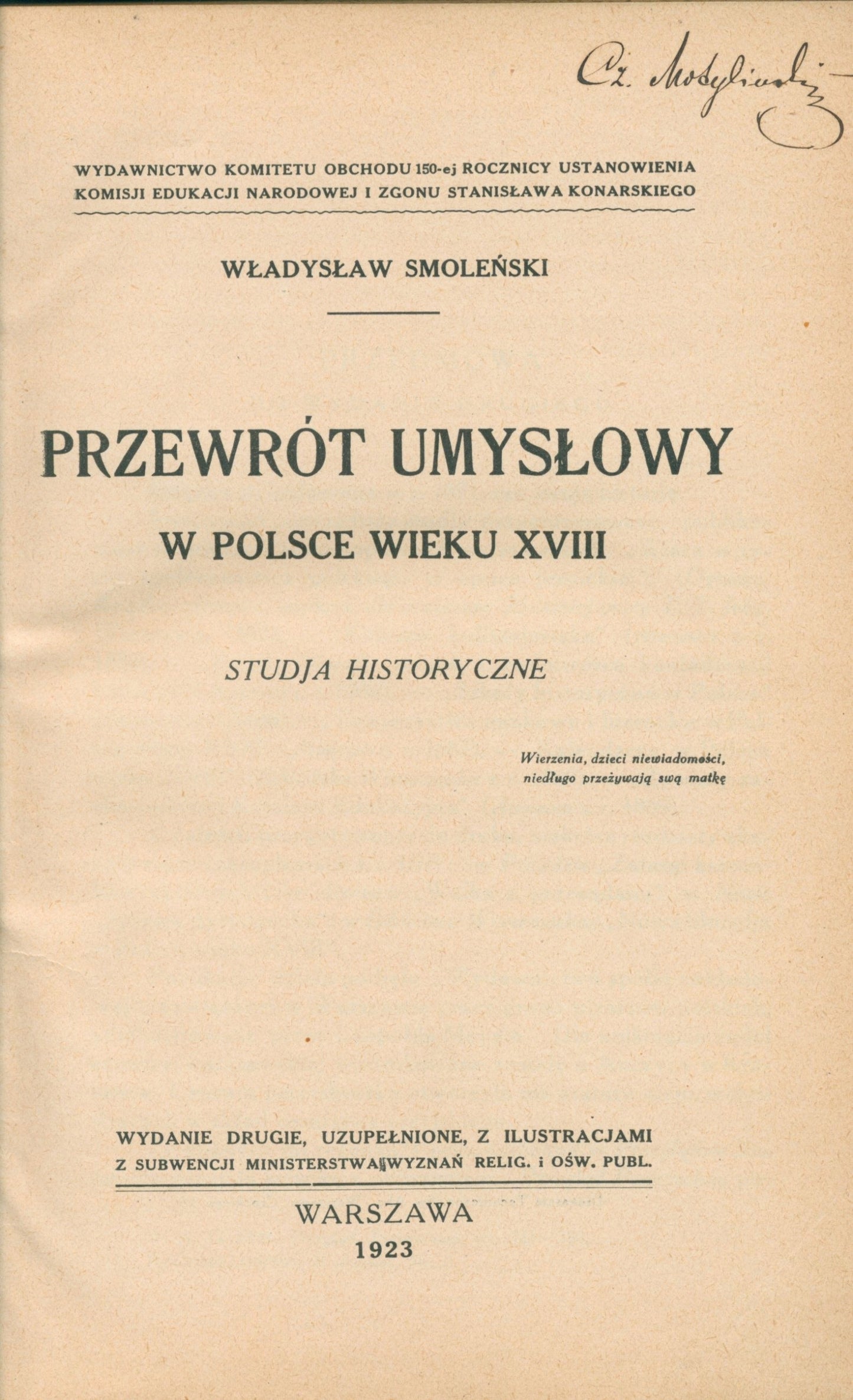 Przewrót umysłowy w Polsce wieku XVIII Smoleński Władysław [Warszawa 1923]