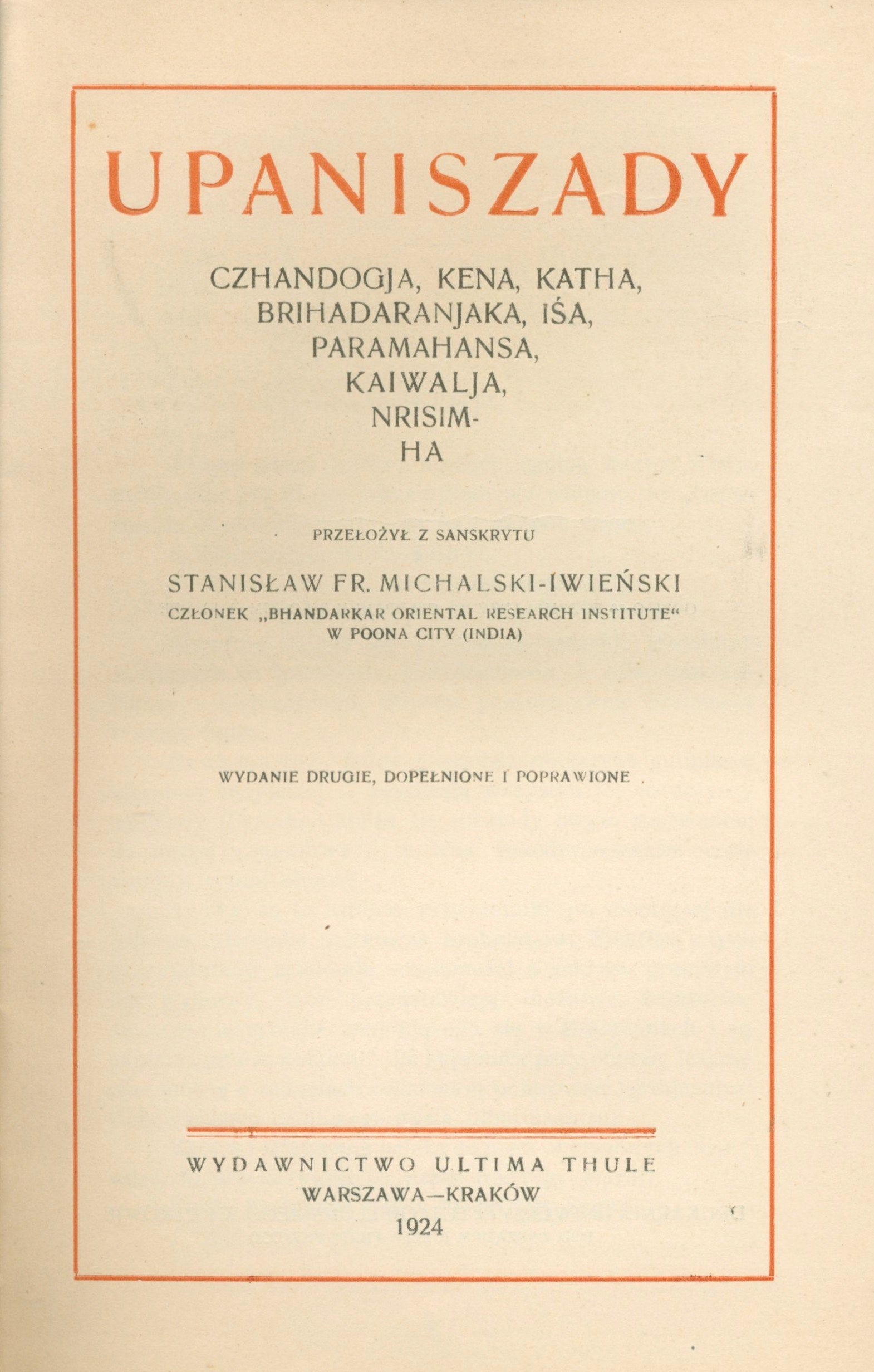 Upaniszady; przeł. St. Michalski - Iwieński [Warszawa 1924]