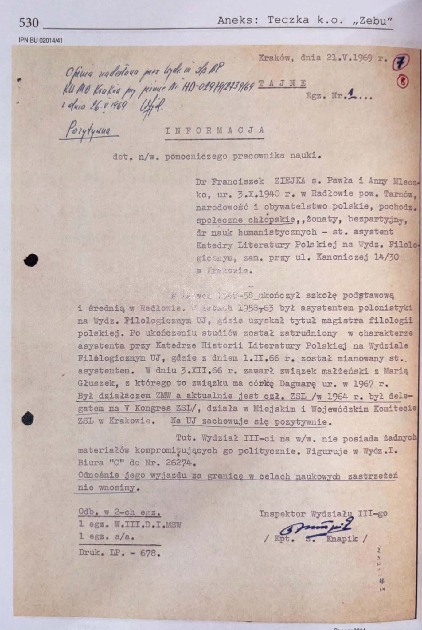 Uporczywa lustracja prof. Franciszka Ziejki Rektora UJ Bogusław Górka