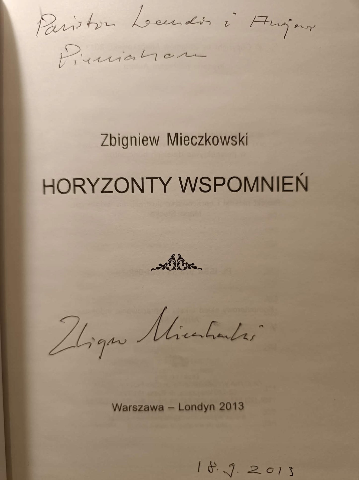Horyzonty wspomnień, Zbigniew Mieczkowski [dedykacja Autora]
