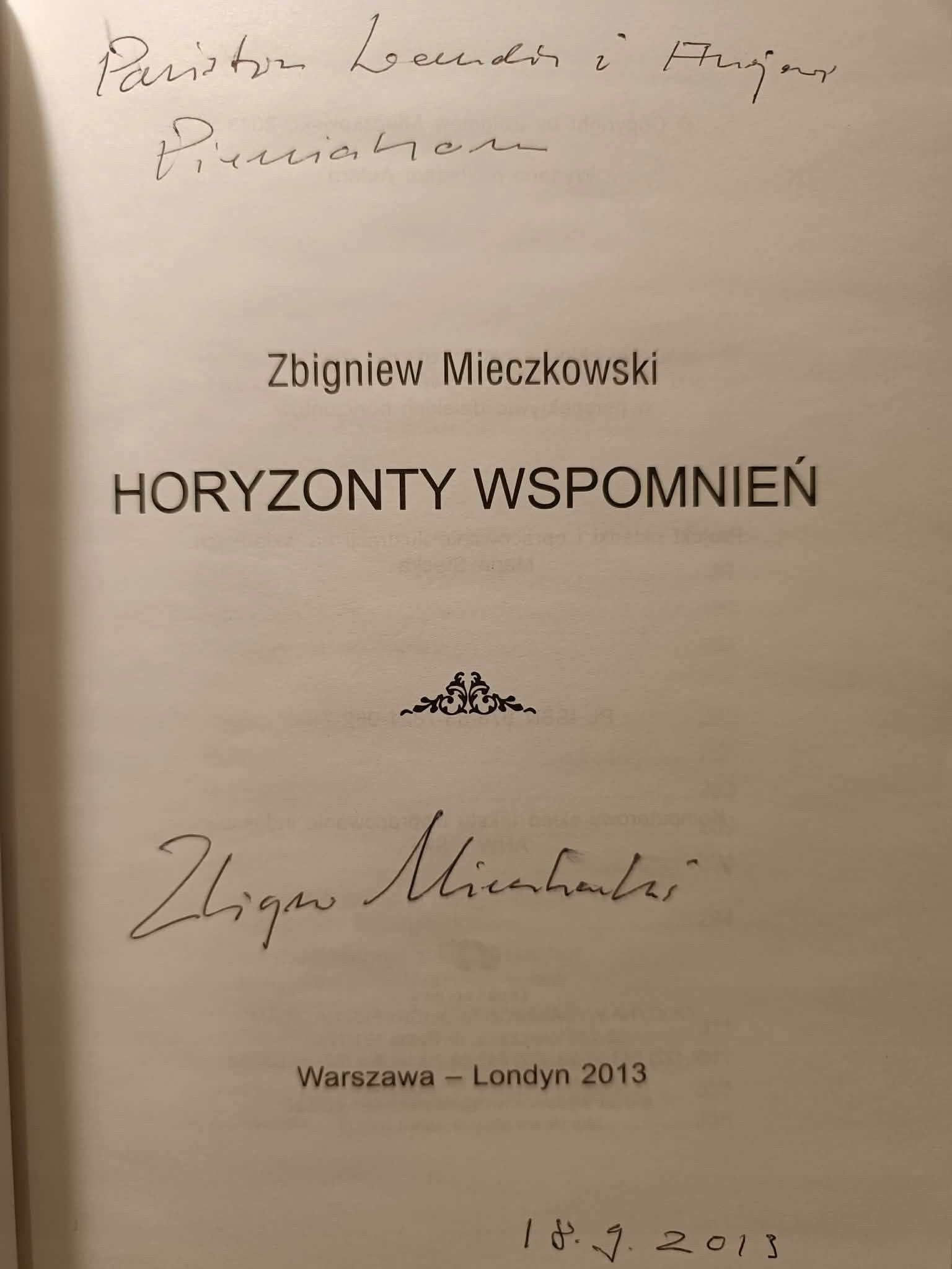 Horyzonty wspomnień, Zbigniew Mieczkowski [dedykacja Autora]
