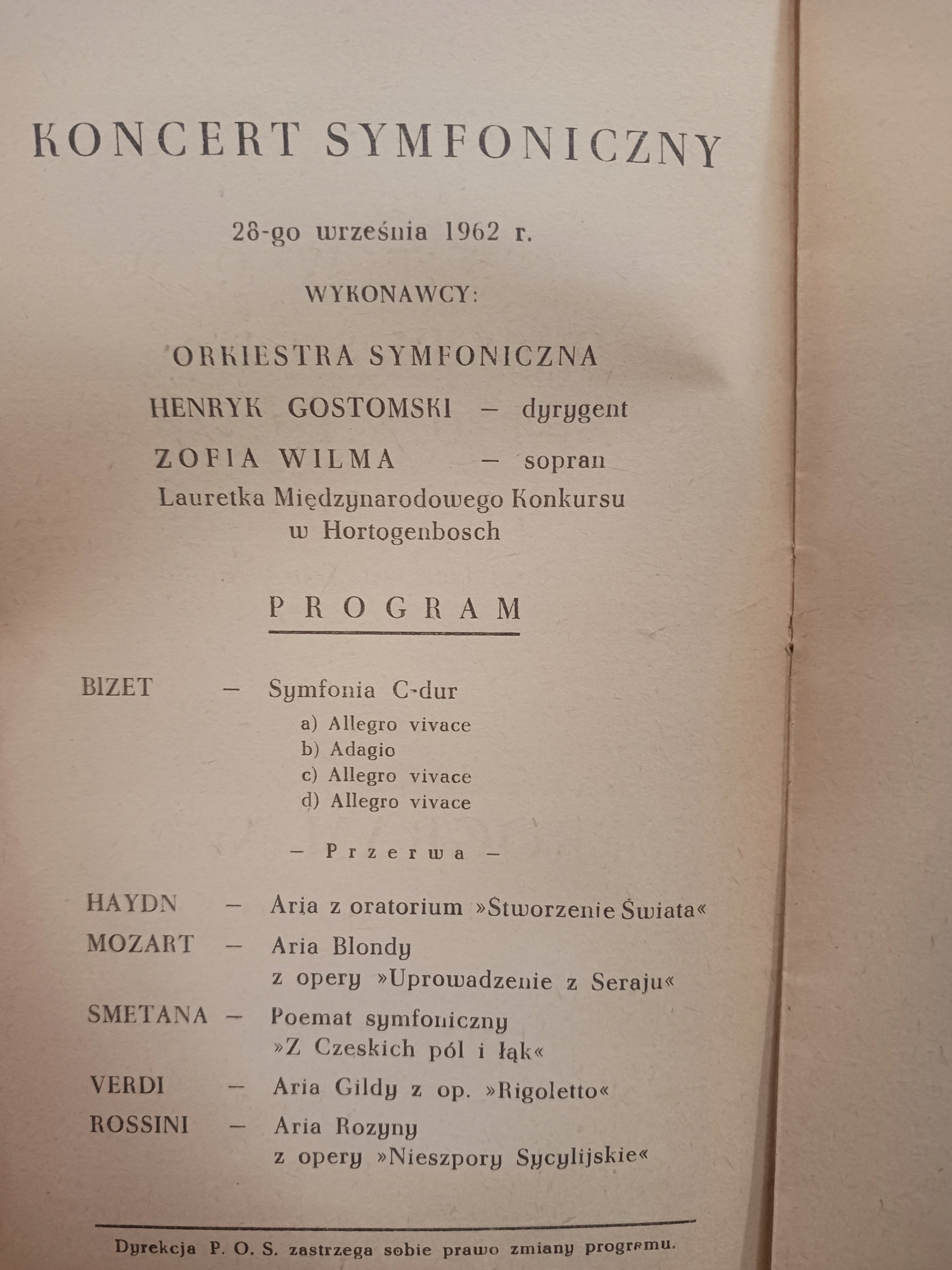 Państwowa Orkiestra Symfoniczna w Kielcach program nr 2 sezon 1962/63