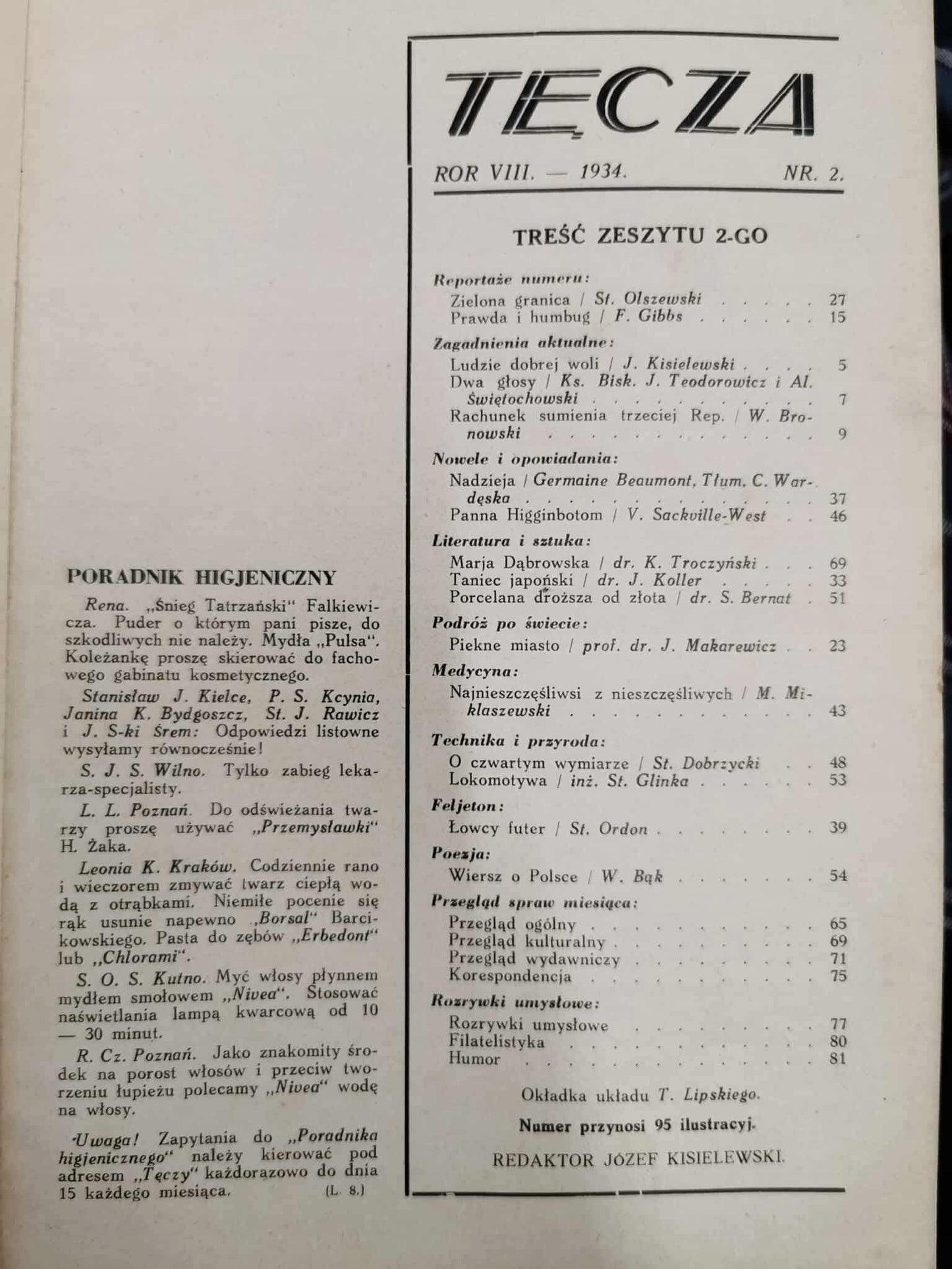 Tęcza. Ilustrowane pismo miesięczne nr 2 [1934][okładka T. Lipski]