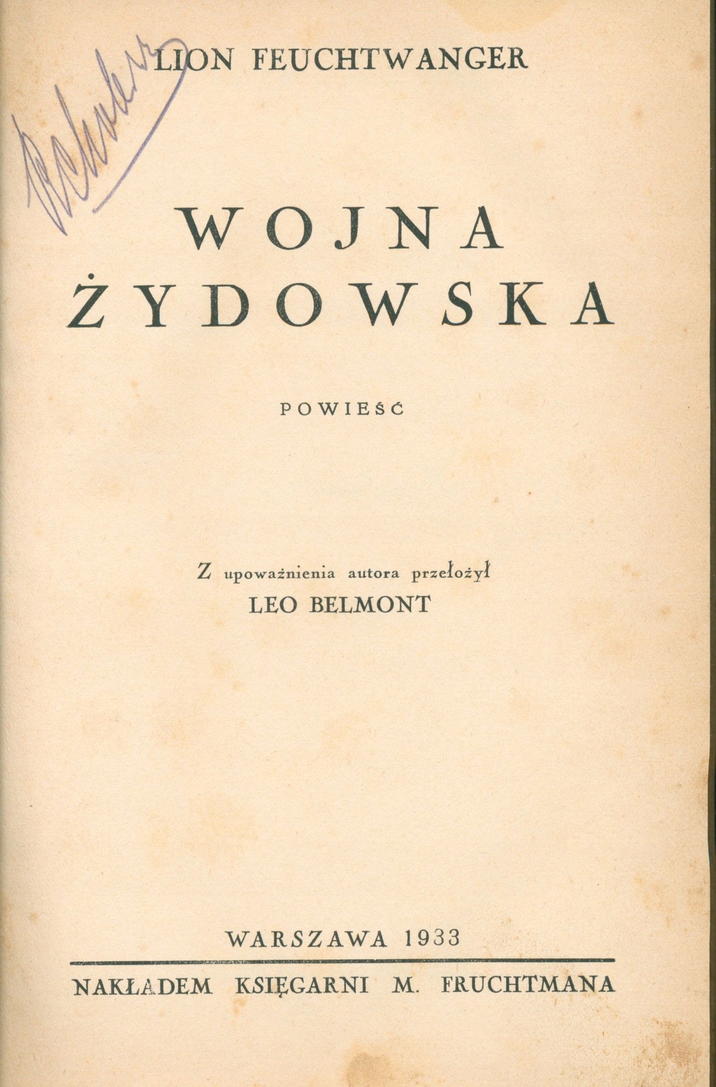 Wojna żydowska. Powieść, Lion Feuchtwanger