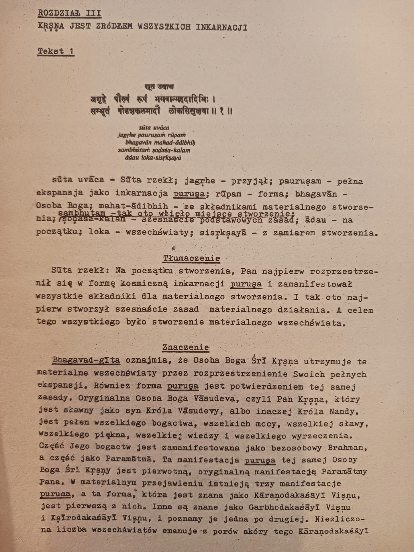 Śrimad Bhagavatam objaśnienia do trzeciego rozdziału Pierwszego Canto