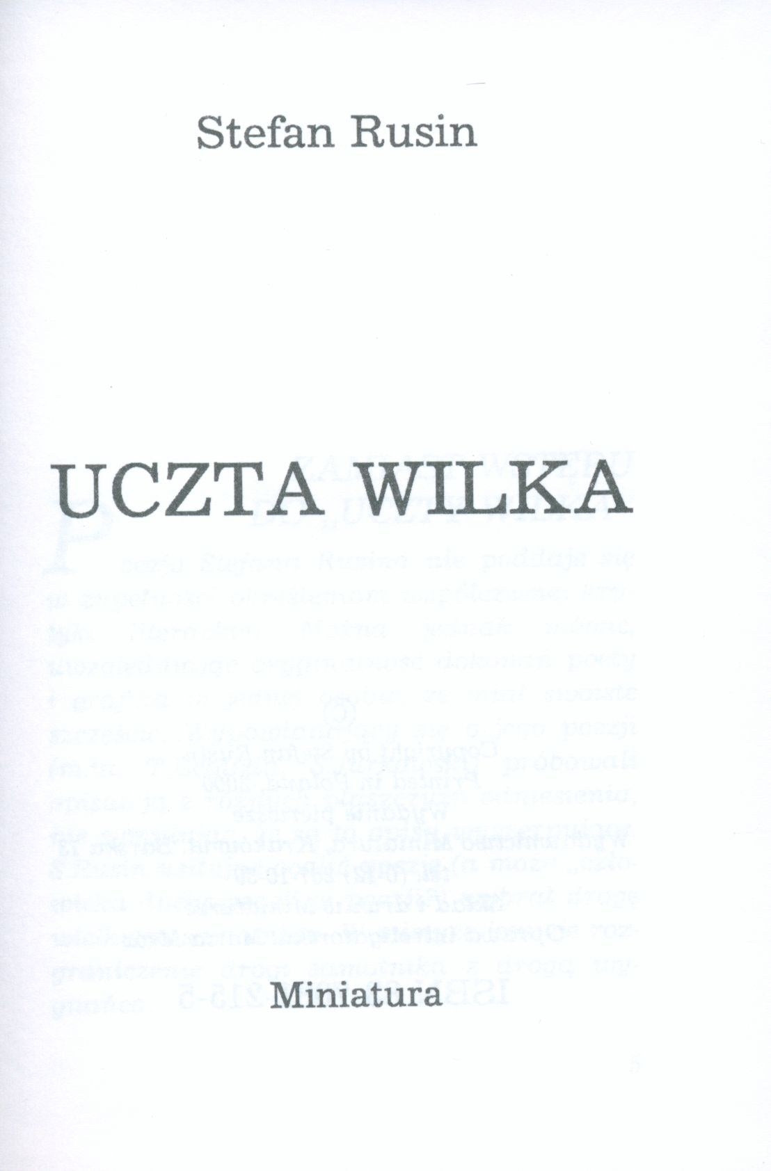 Uczta wilka, Stefan Rusin [dedykacja i autograf S. Rusina] [Kraków 2000]