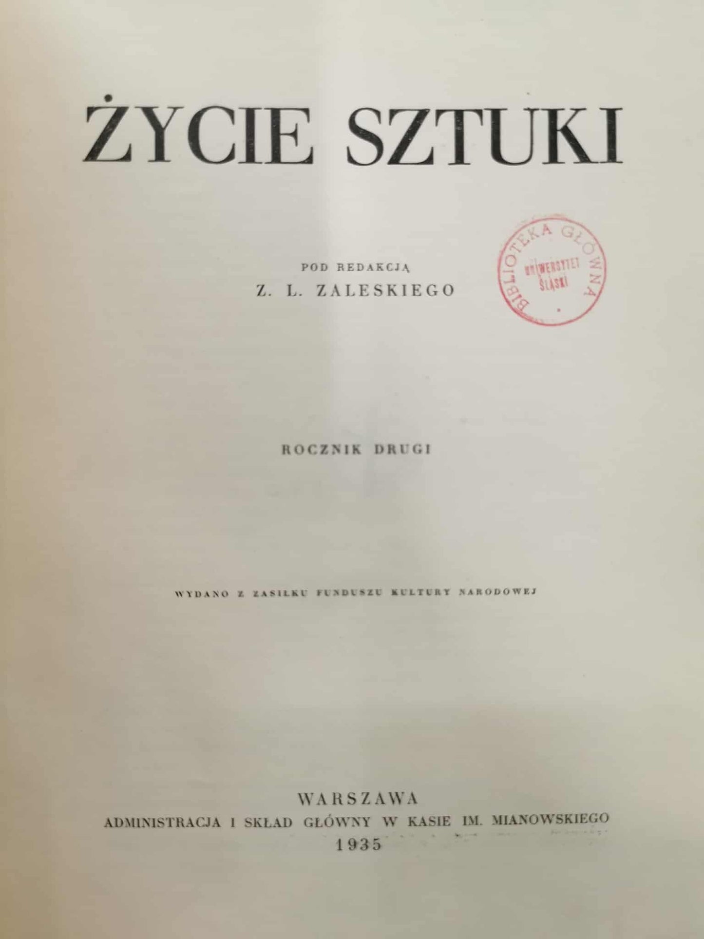 Życie sztuki, red. Z. L. Zaleskiego [1935]