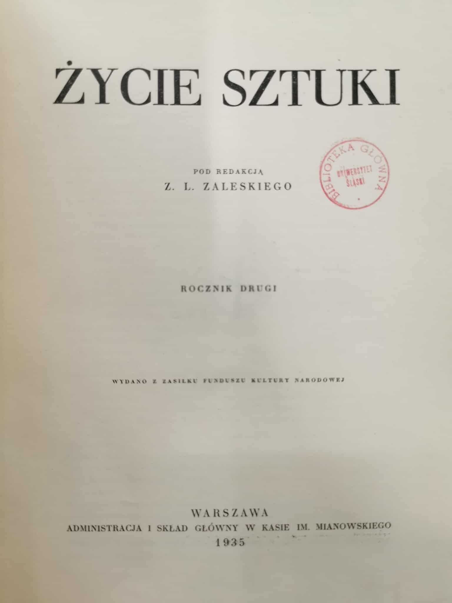 Życie sztuki, red. Z. L. Zaleskiego [1935]