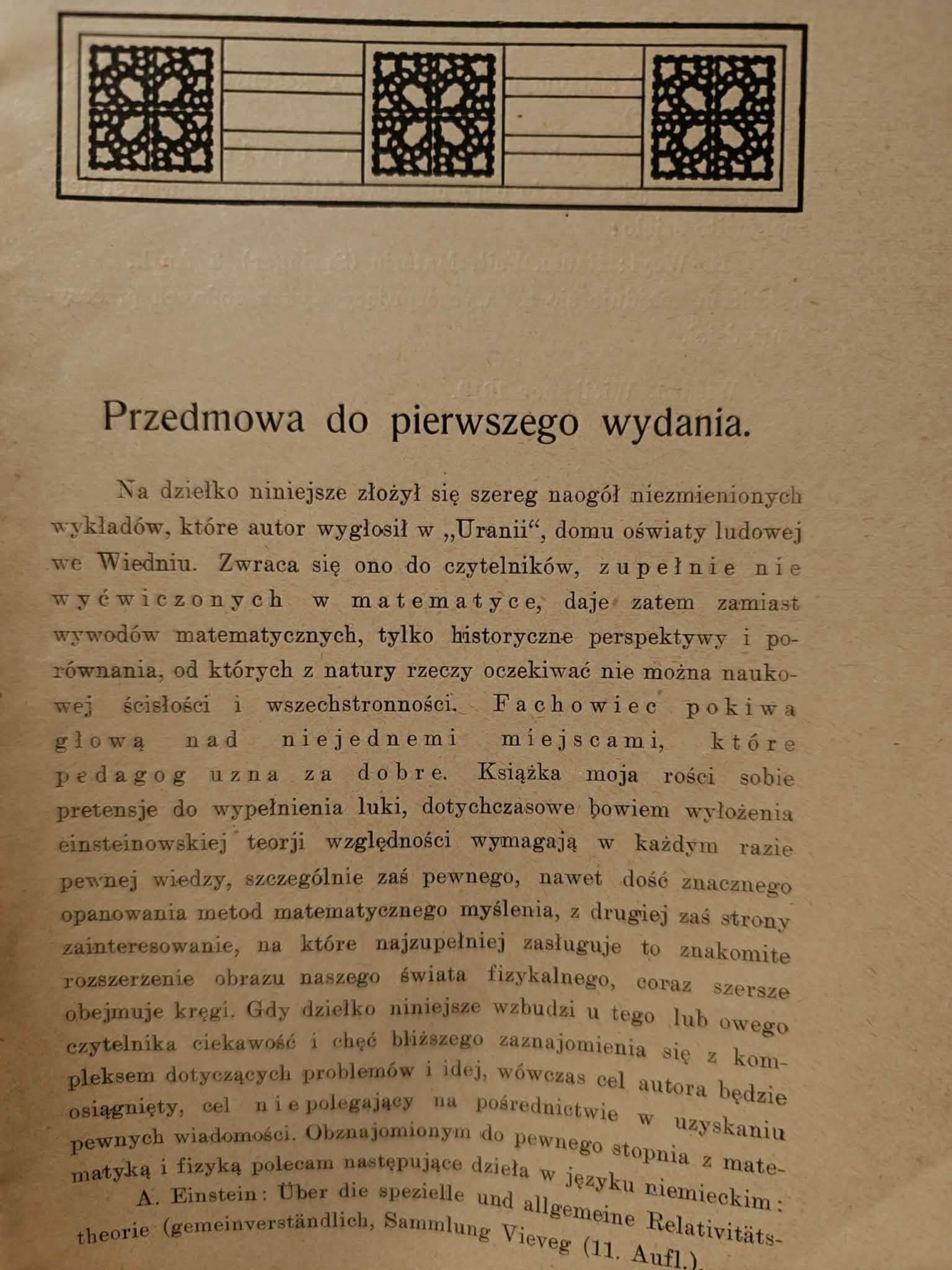 Einsteina Teorja względności dla laików, dr. Fryc Beer [przedwojenne 1921]