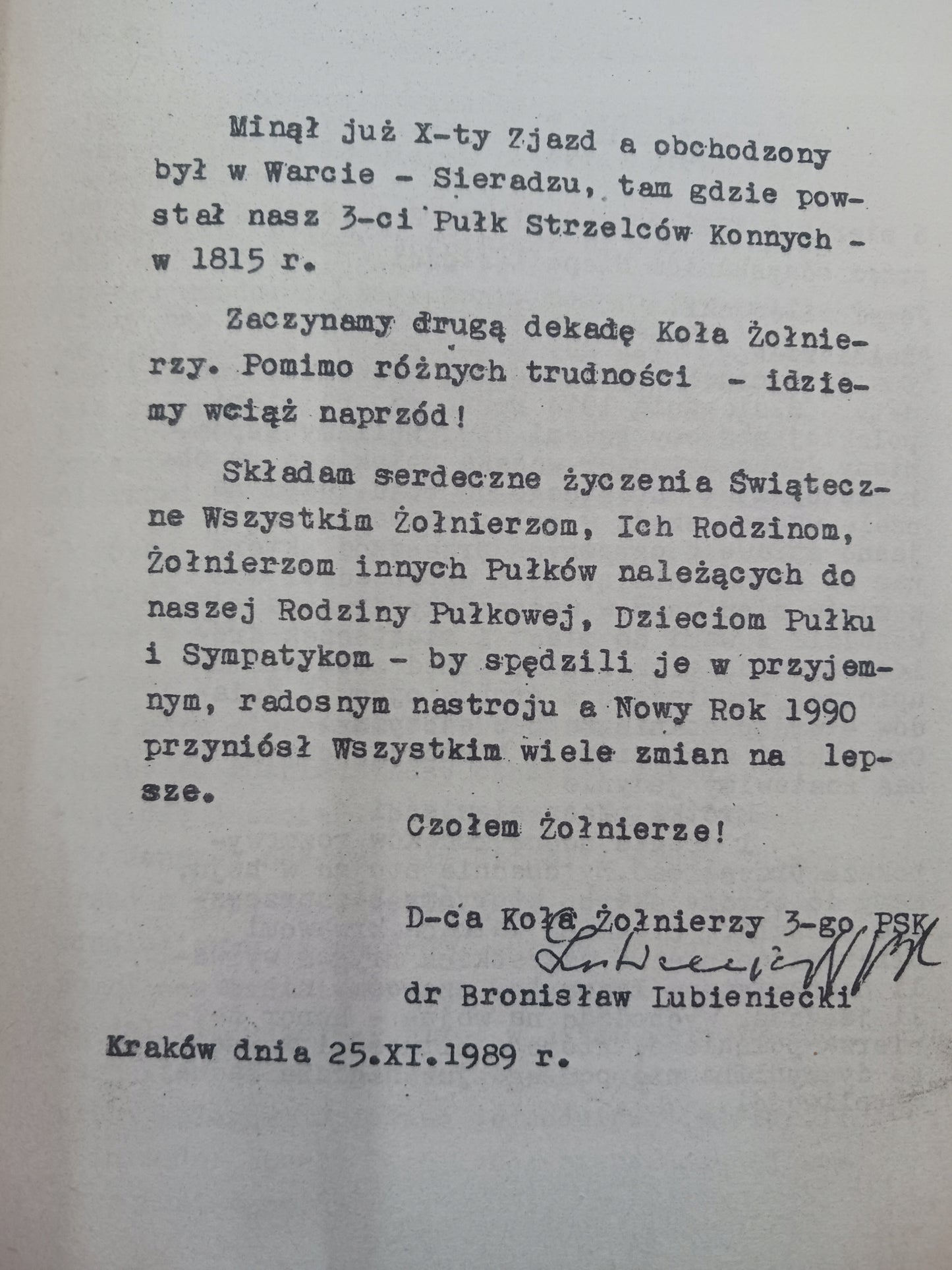Jednodniówka Koła Żołnierzy 3 P.S.K. Grudzień 1989