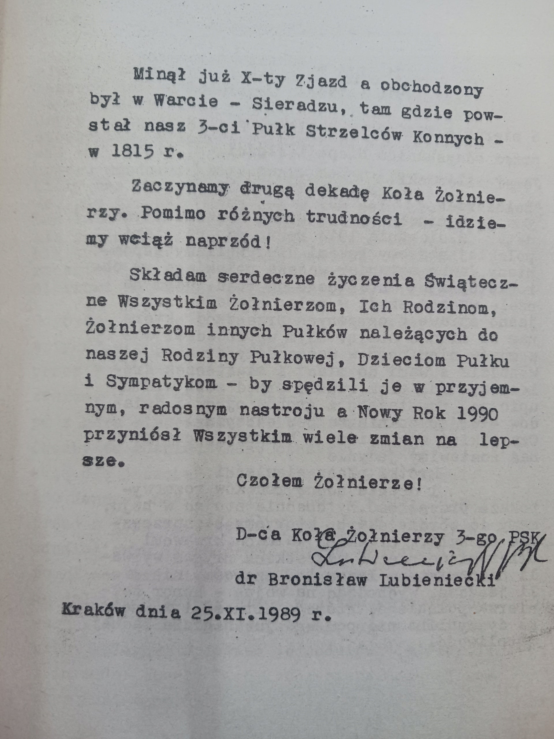 Jednodniówka Koła Żołnierzy 3 P.S.K. Grudzień 1989