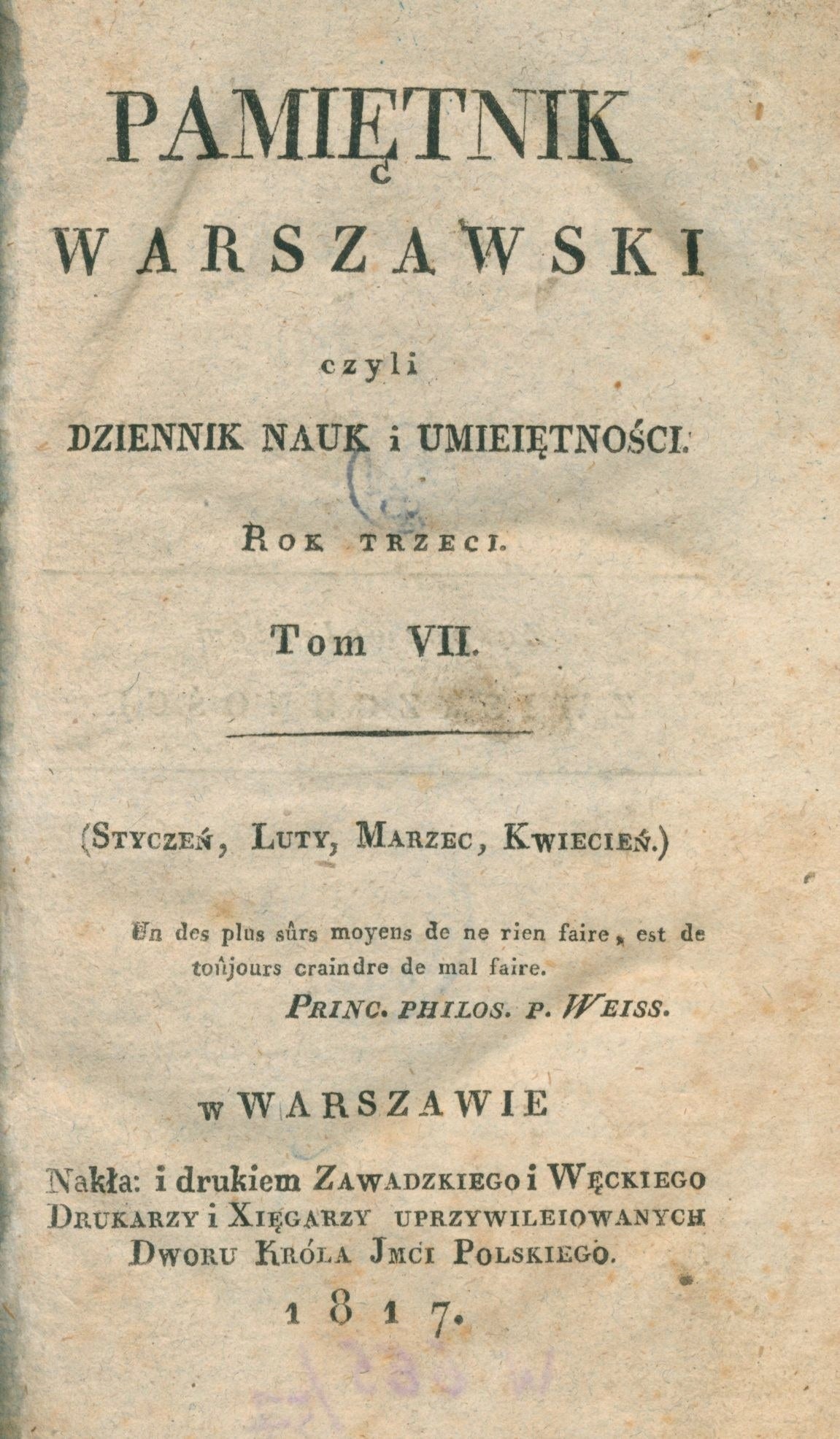 Pamiętnik warszawski czyli dziennik nauk i umiejętności Rok trzeci [1817]