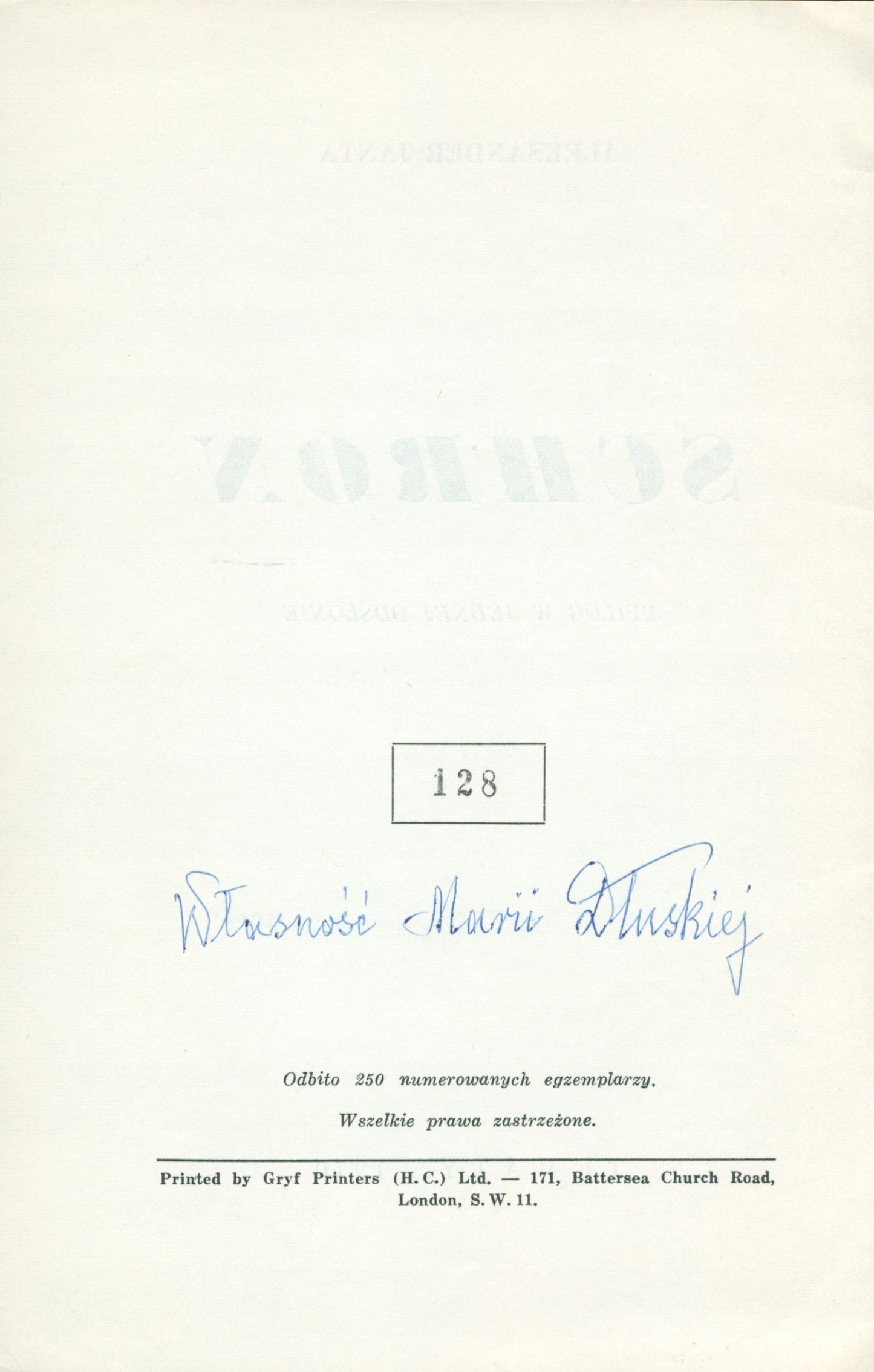 Janta Połczyński Aleksander: Schron: Epilog w jednej odsłonie [Londyn 1970]