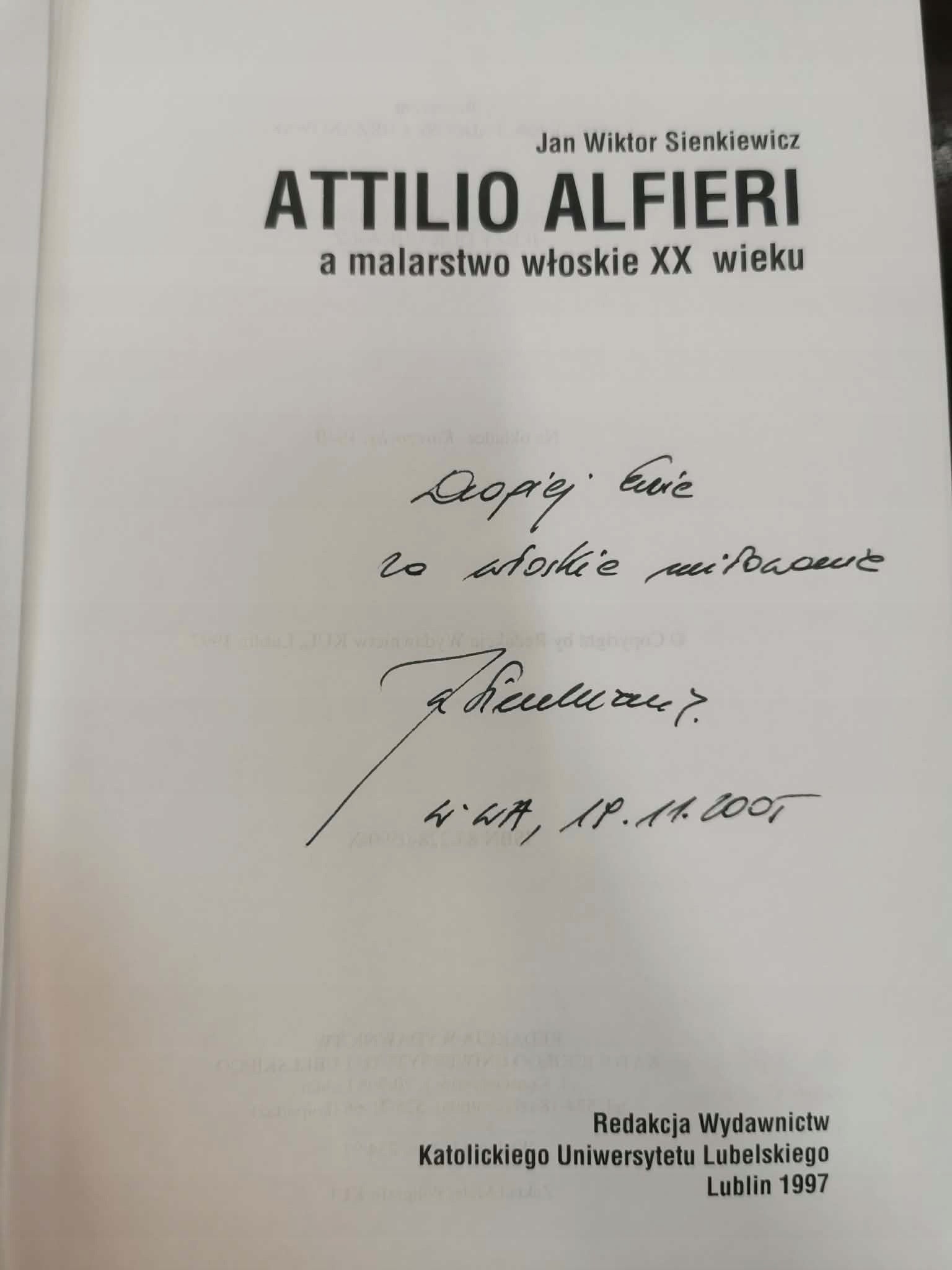 Attilio Alfieri a malarstwo włoskie XX wieku, J. W. Sienkiewicz [dedykacja]