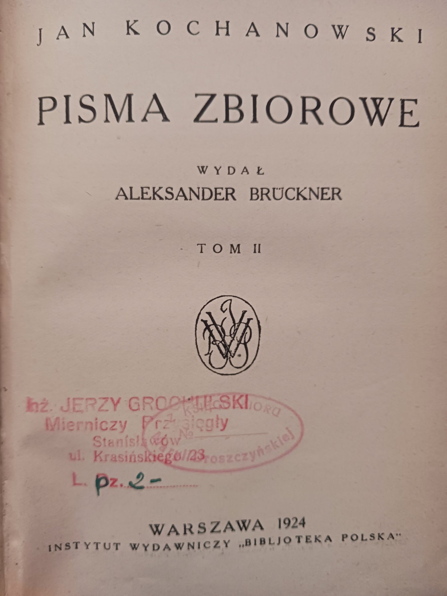 Pisma zbiorowe Tom I i II Jan Kochanowski [wydanie z roku 1924]