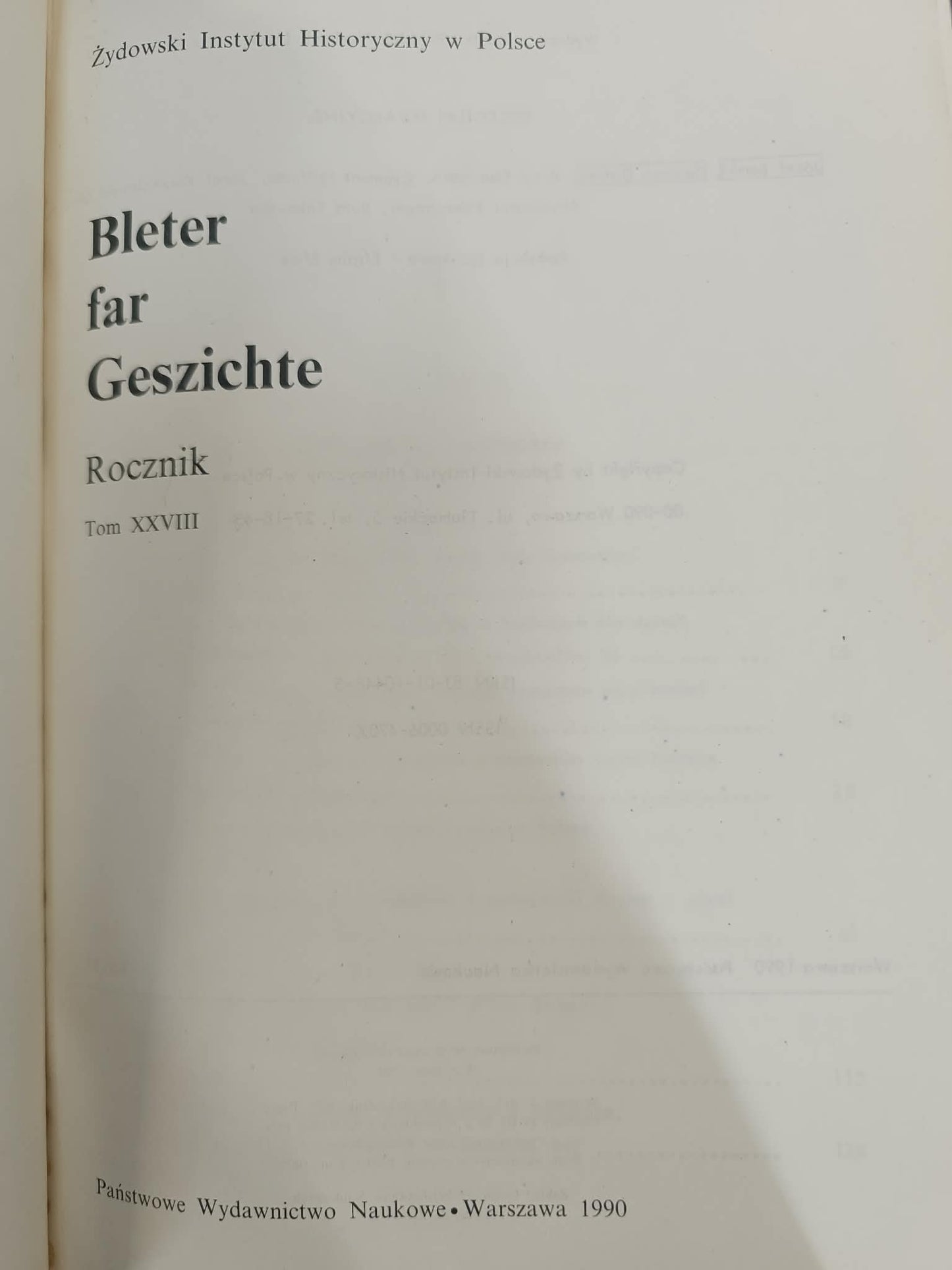 Bleter far Geszichte, Czasopismo ŻIH, Tom XXVIII [1990]