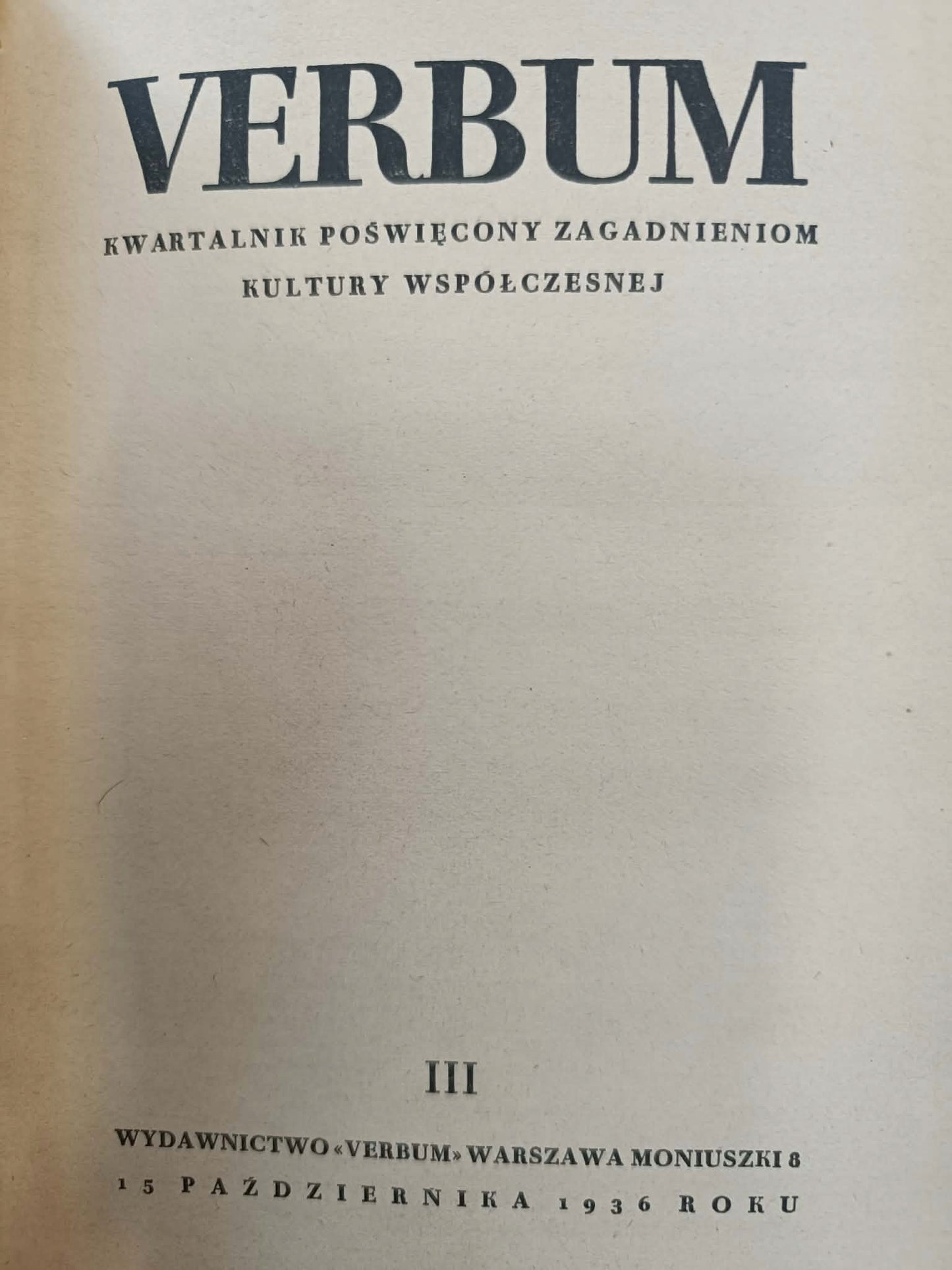 Verbum, kwartalnik poświęcony zagadnieniom kultury współczesnej [1936]