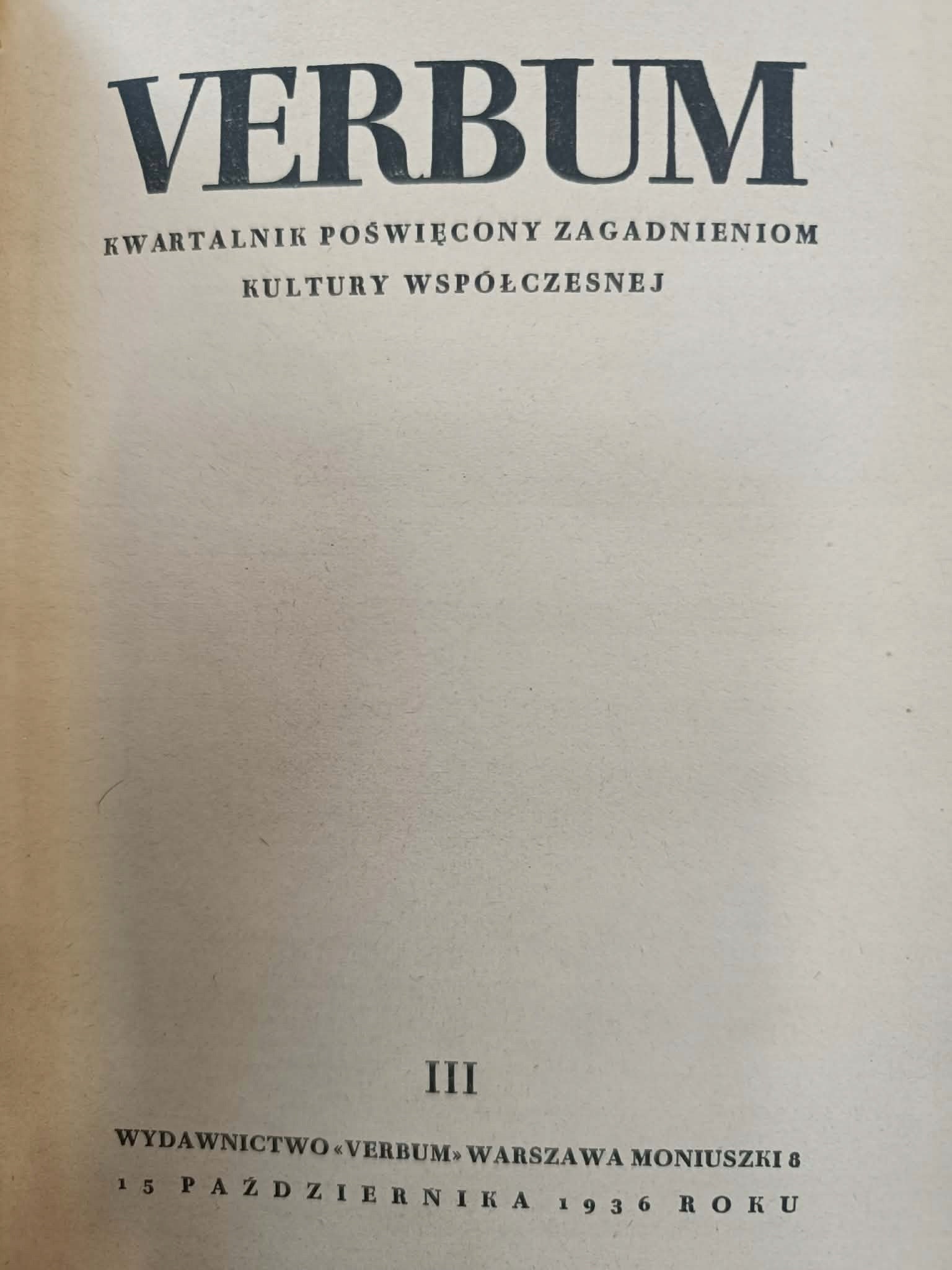 Verbum, kwartalnik poświęcony zagadnieniom kultury współczesnej [1936]