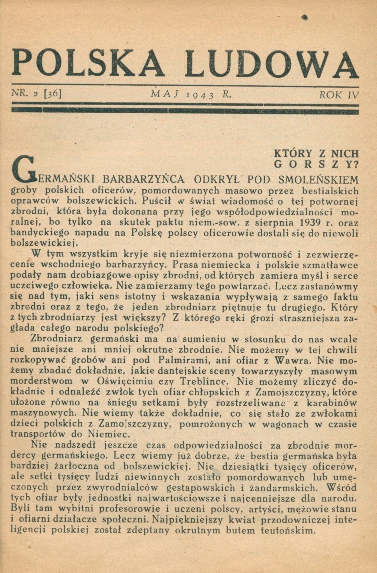 Polska Ludowa. Stronnictwo Ludowe „Roch” [sprawa Katynia]