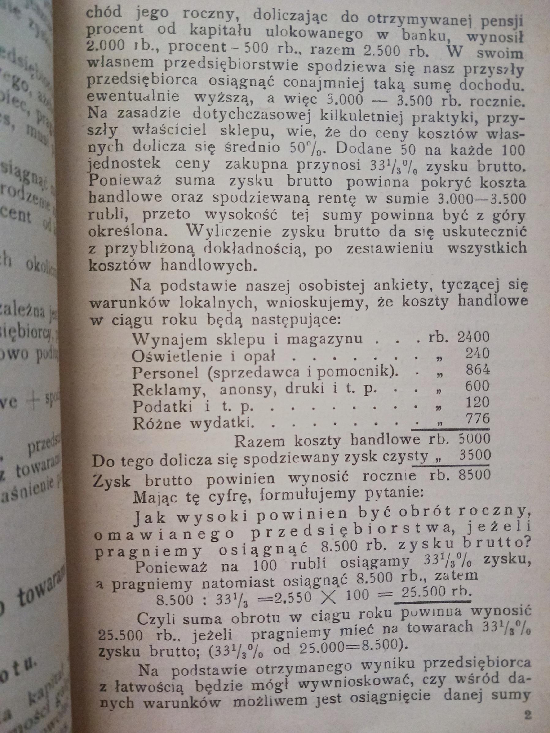 Kalkulacja w handlu towarowym M. Pacoszyński [wydanie z roku 1914]