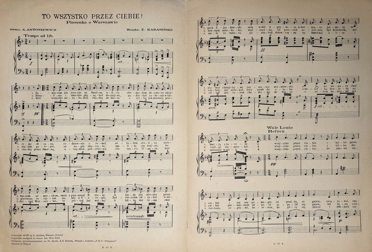 To wszystko przez Ciebie. Piosenka o Warszawie [okładka Witold Kalicki]